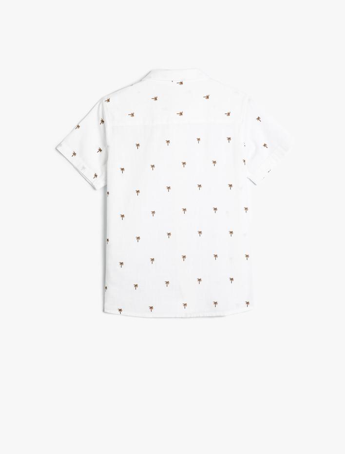 Erkek Çocuk Kısa Kollu Gömlek Palmiye Baskılı Klasik Yaka Pamuklu