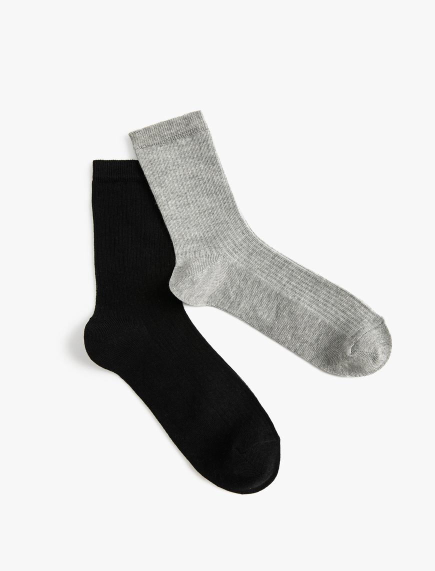  Kadın Basic 2'li Soket Çorap Seti Çok Renkli Dokulu