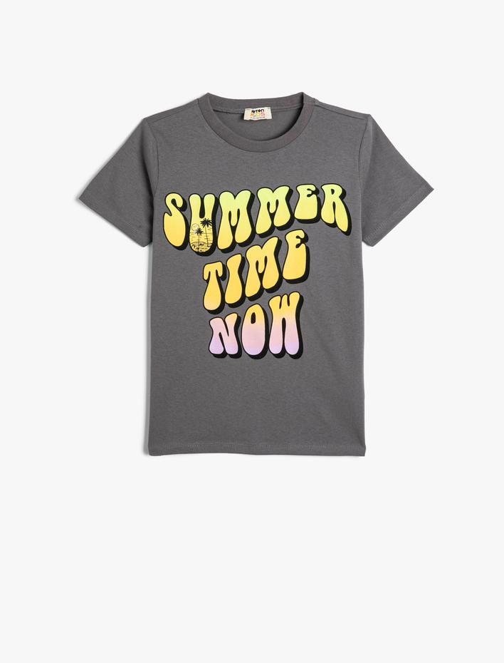 Erkek Çocuk Tişört Slogan Baskılı Kısa Kollu Bisiklet Yaka Pamuklu