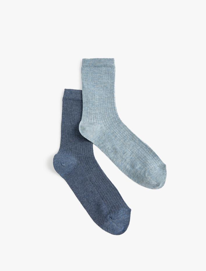 Kadın Basic 2'li Soket Çorap Seti Çok Renkli Dokulu