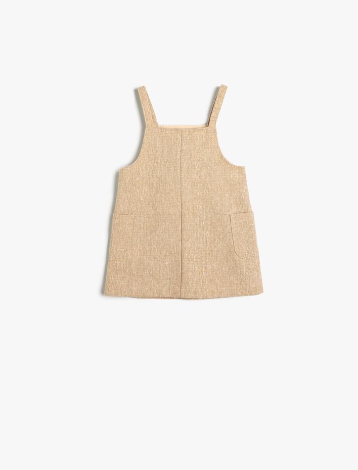 Kız Bebek Jile Elbise Kare Yaka İşlemeli Cep Detaylı