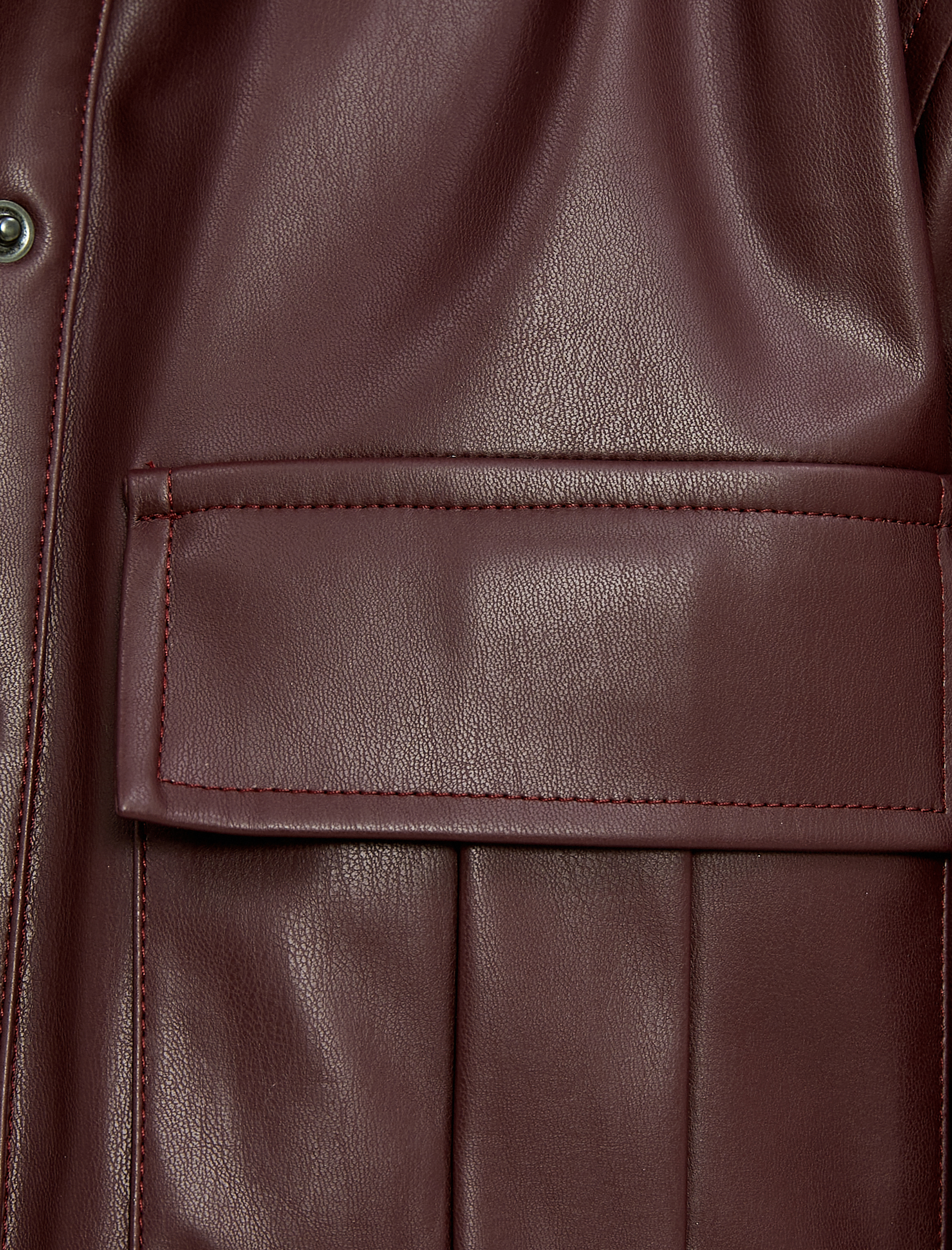   Crop Ceket Deri Görünümlü Kapaklı Geniş Cepli Gömlek Yaka