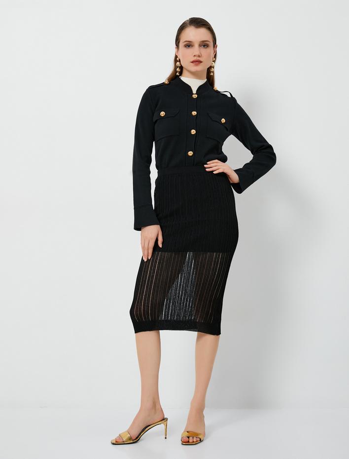  Triko Hırka Gold Düğmeli Cepli Apolet Detaylı