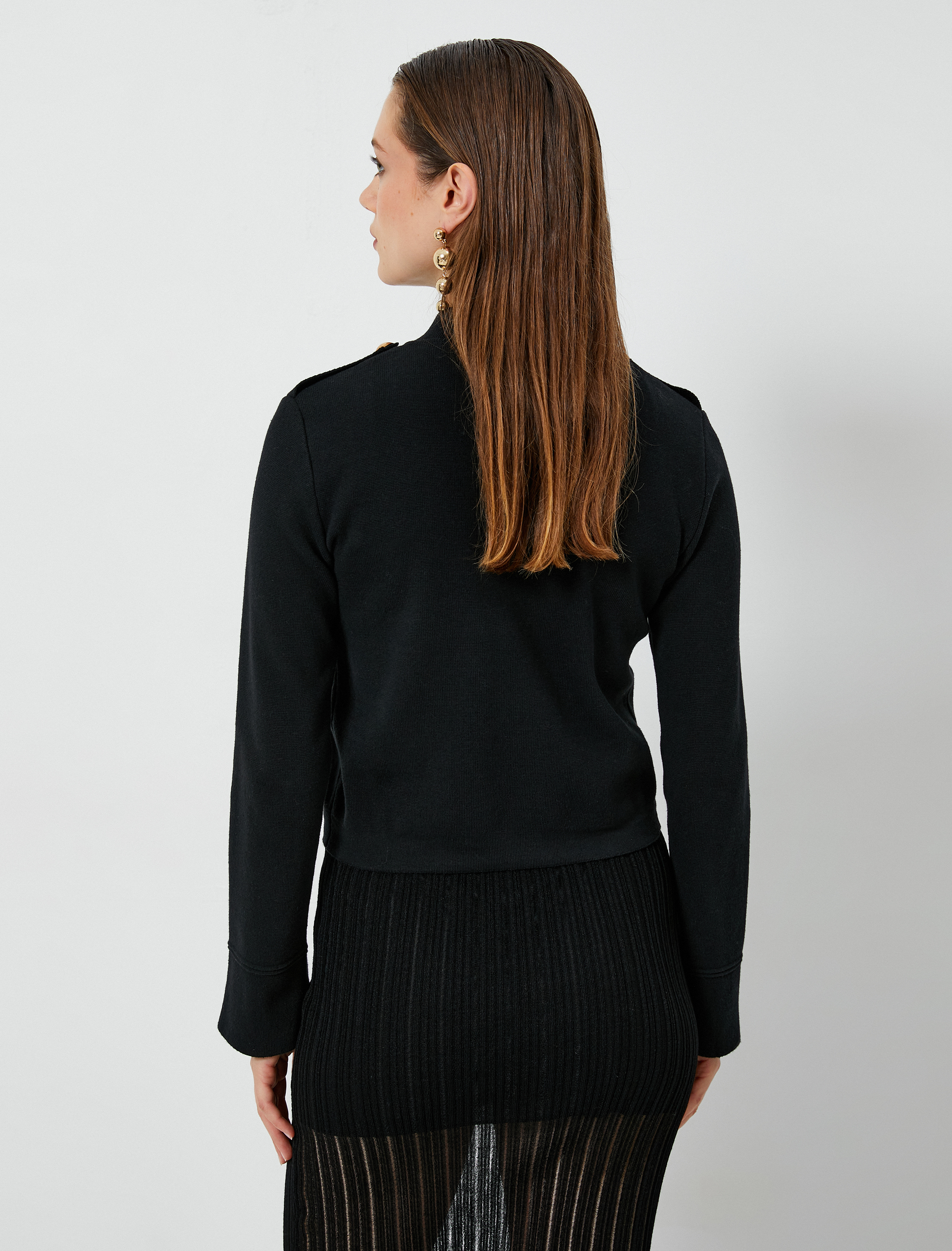   Triko Hırka Gold Düğmeli Cepli Apolet Detaylı