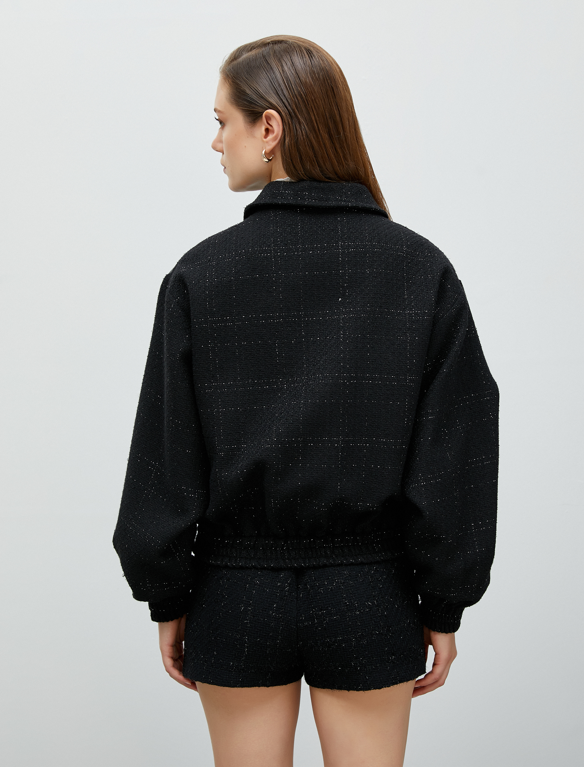   Tüvit Bomber Ceket Suni Deri Detaylı Cepli Düğmeli