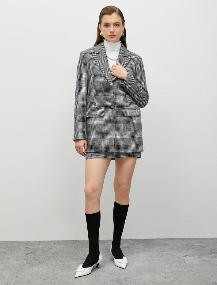  Blazer Ceket Tek Düğmeli Kapaklı Cepli