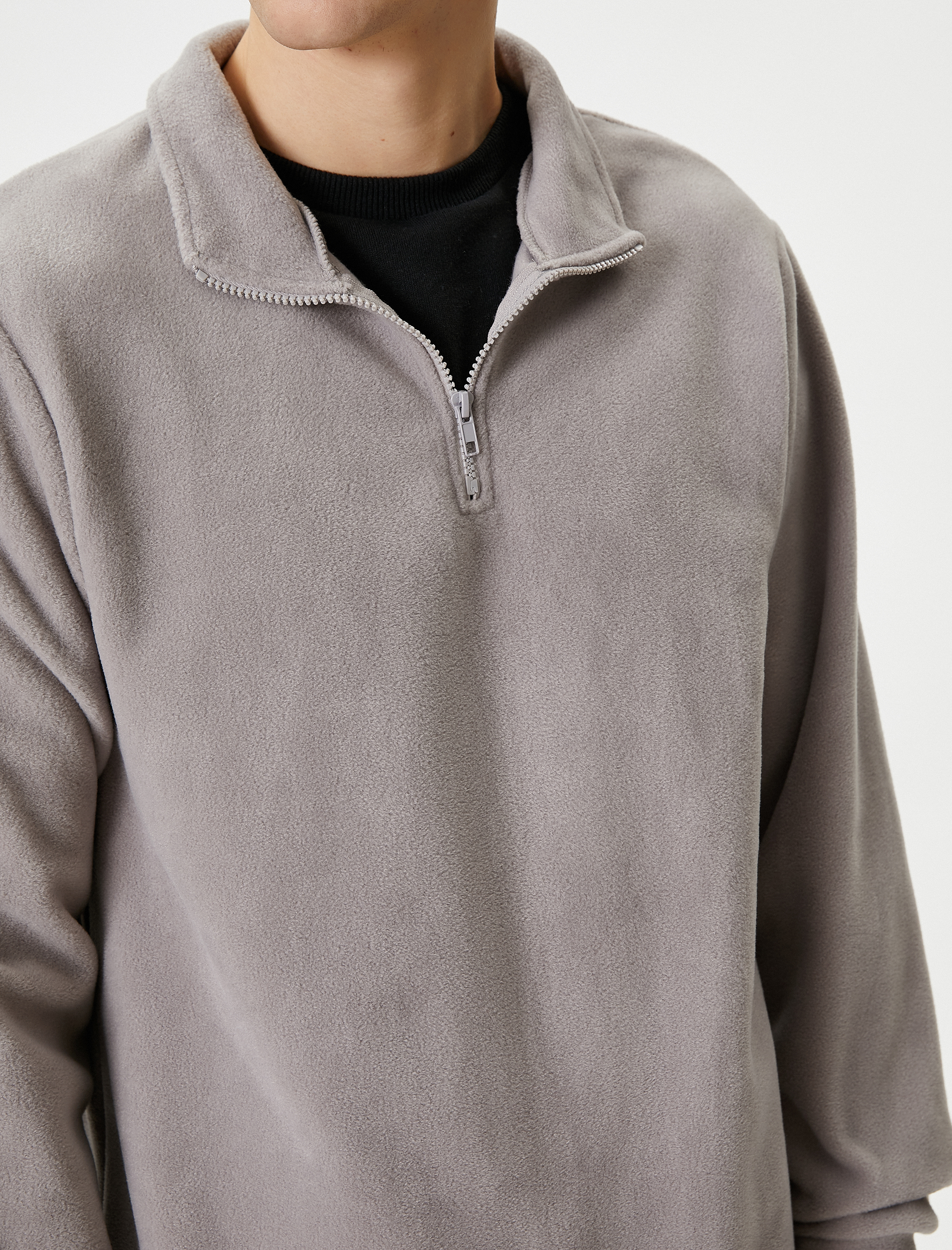 Polar Sweatshirt Yarım Fermuarlı Dik Yaka Uzun Kollu