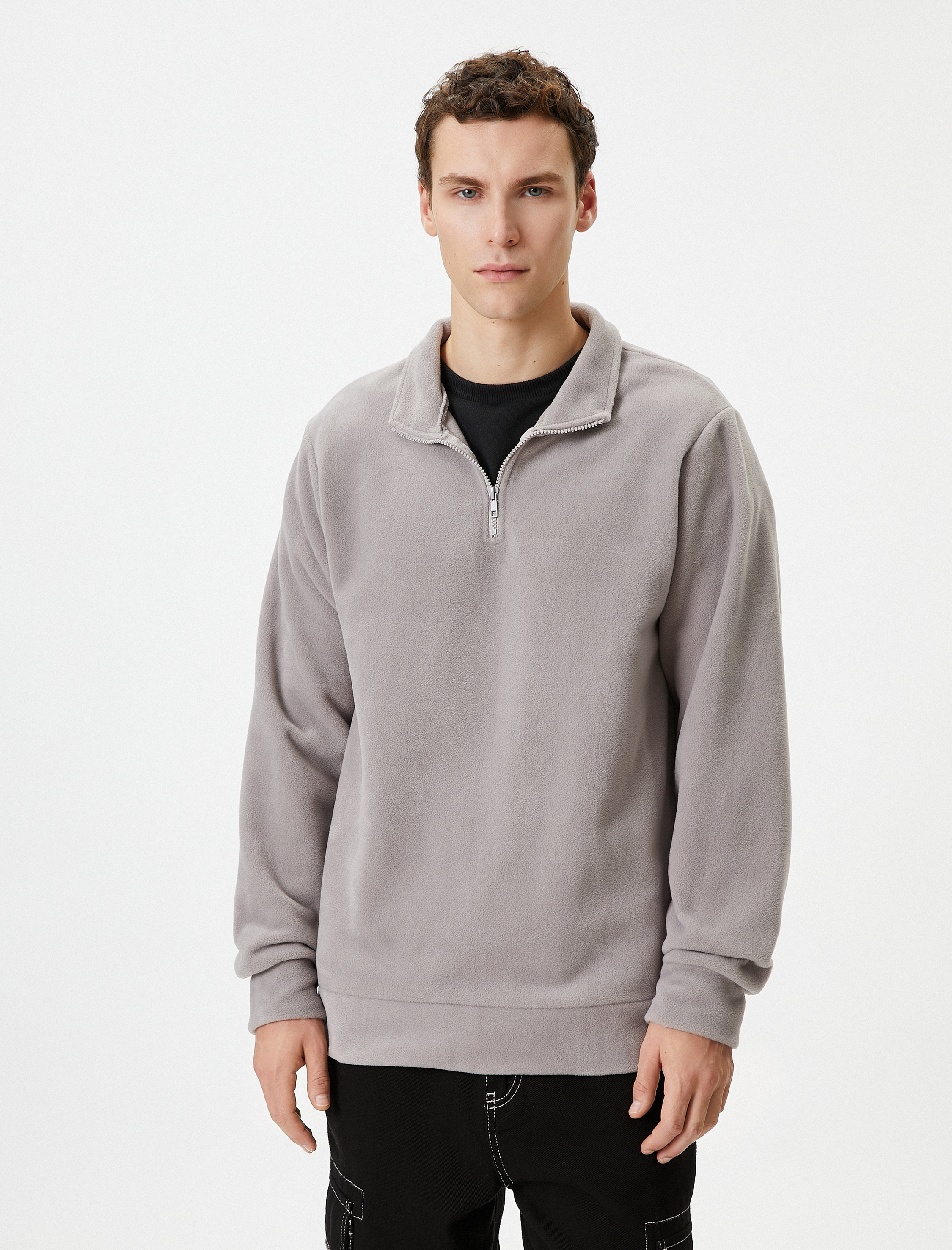 Polar Sweatshirt Yarım Fermuarlı Dik Yaka Uzun Kollu