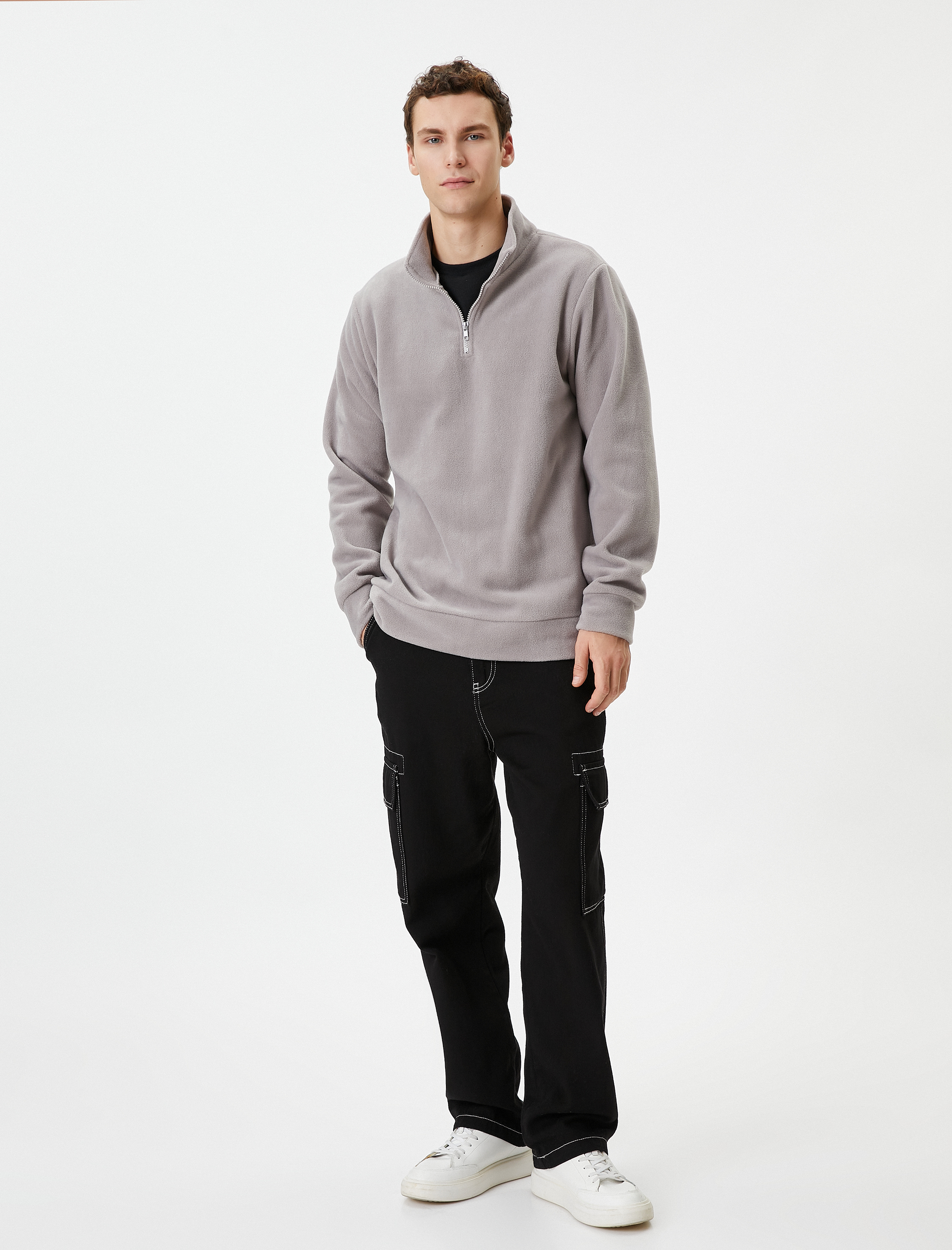 Polar Sweatshirt Yarım Fermuarlı Dik Yaka Uzun Kollu