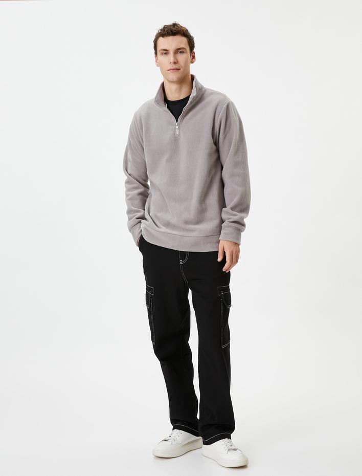 Polar Sweatshirt Yarım Fermuarlı Dik Yaka Uzun Kollu
