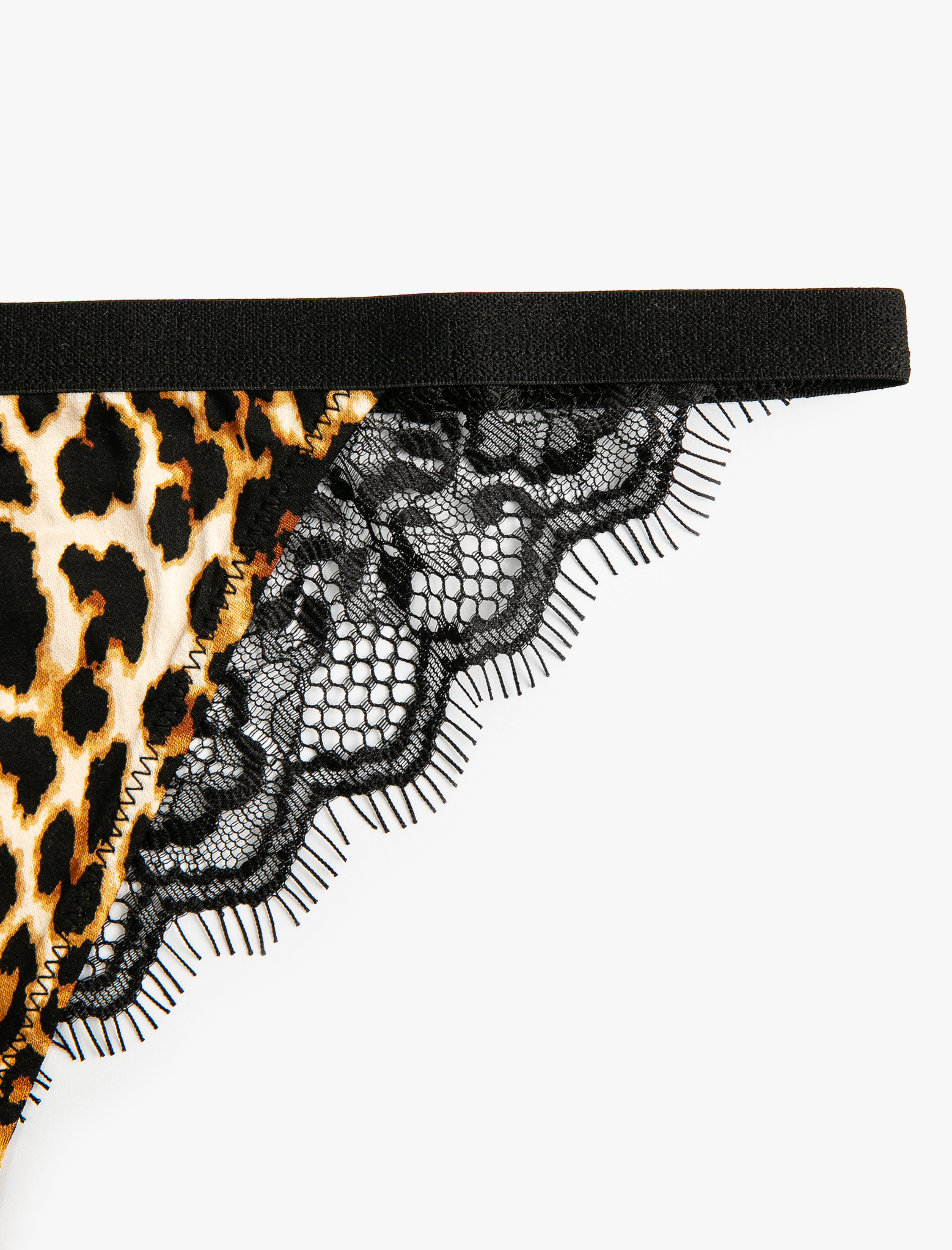 Siyah Kadın String Külot Dantelli Leopar Desenli 4WLK30209MK | Koton