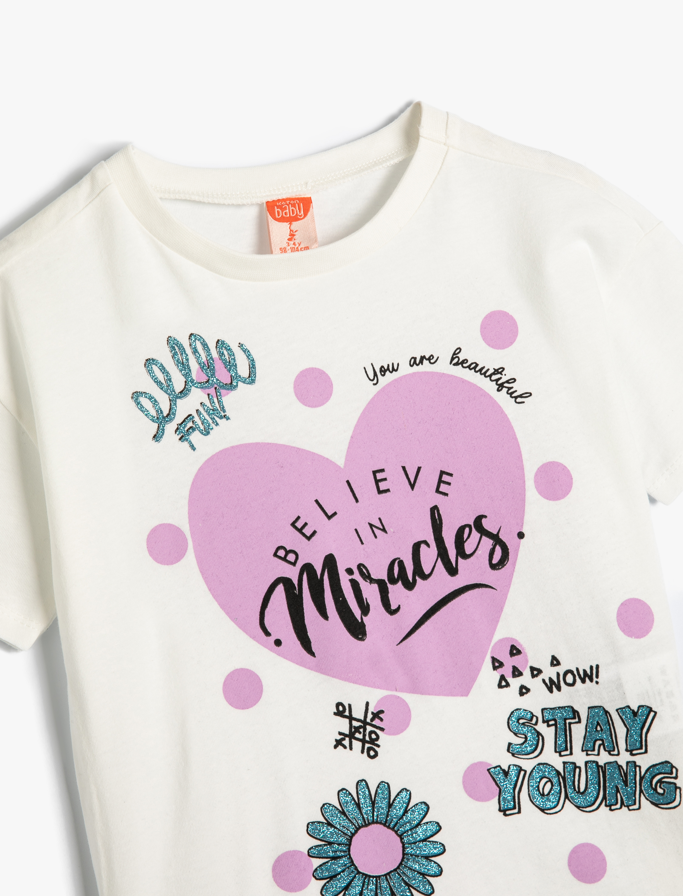  Kız Çocuk Tişört Kısa Kollu Bisiklet Yaka Slogan Baskılı Pamuklu