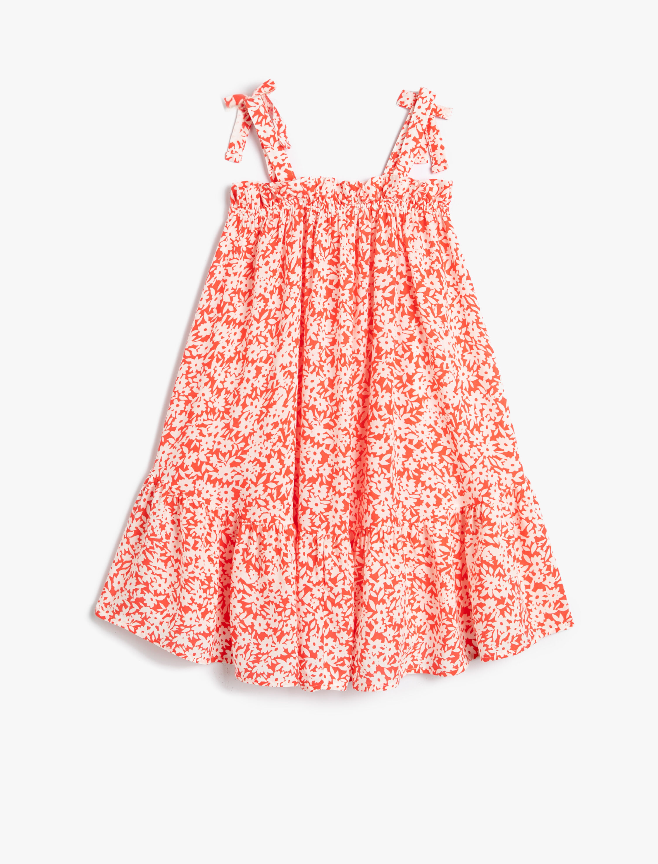  Kız Çocuk Çiçekli Elbise Askılı Katlı Viskon Kumaş