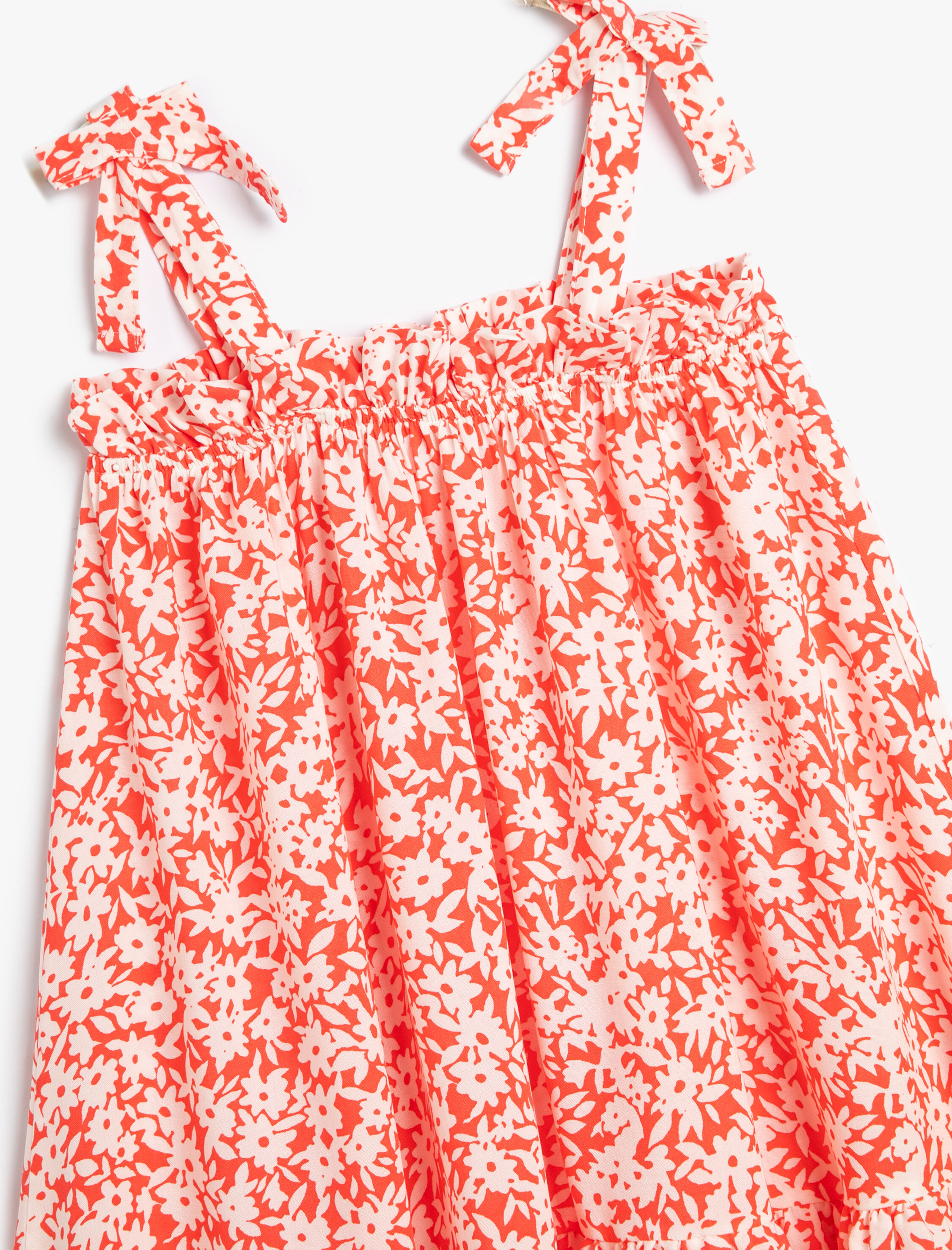  Kız Çocuk Çiçekli Elbise Askılı Katlı Viskon Kumaş