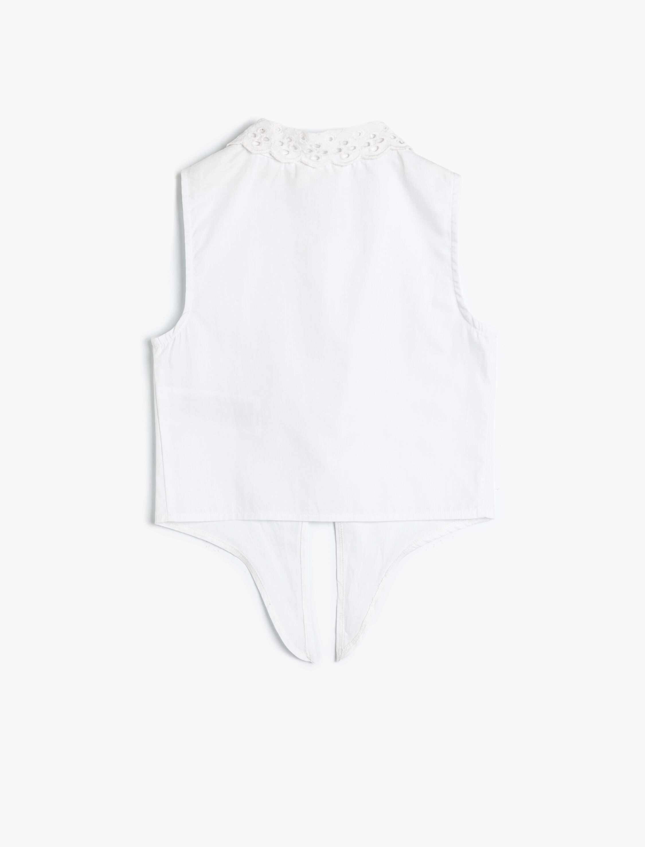  Kız Çocuk Crop Gömlek Güpür Yaka Bağlamalı Kolsuz Pamuklu