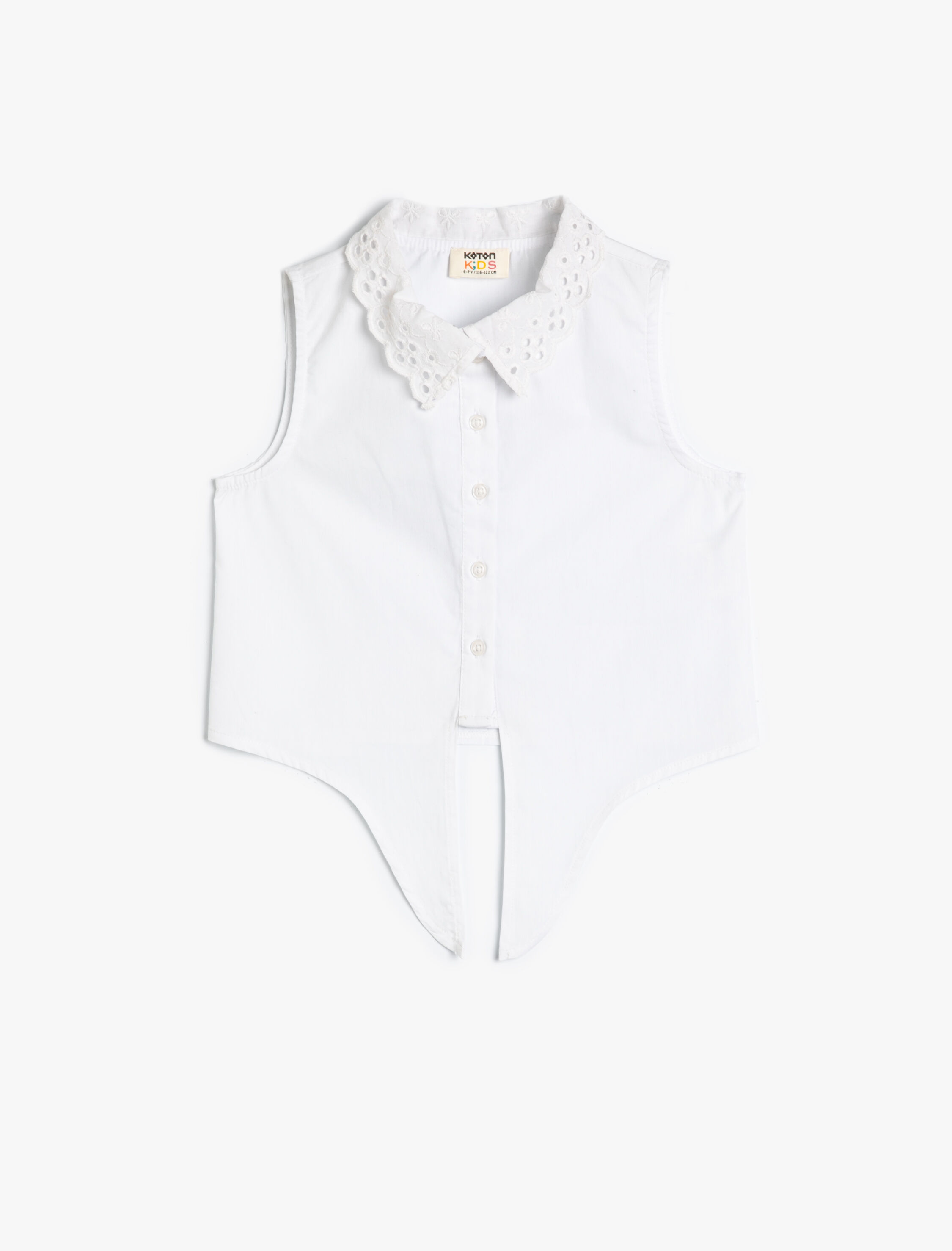  Kız Çocuk Crop Gömlek Güpür Yaka Bağlamalı Kolsuz Pamuklu