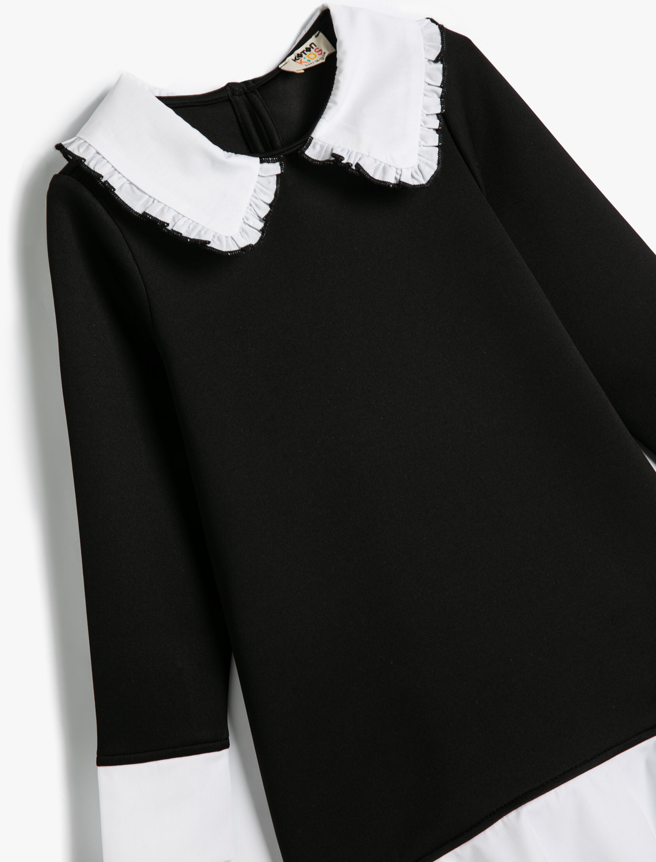  Kız Çocuk Bebe Yaka Elbise Uzun Kollu Renk Kontrastlı Fırfırlı