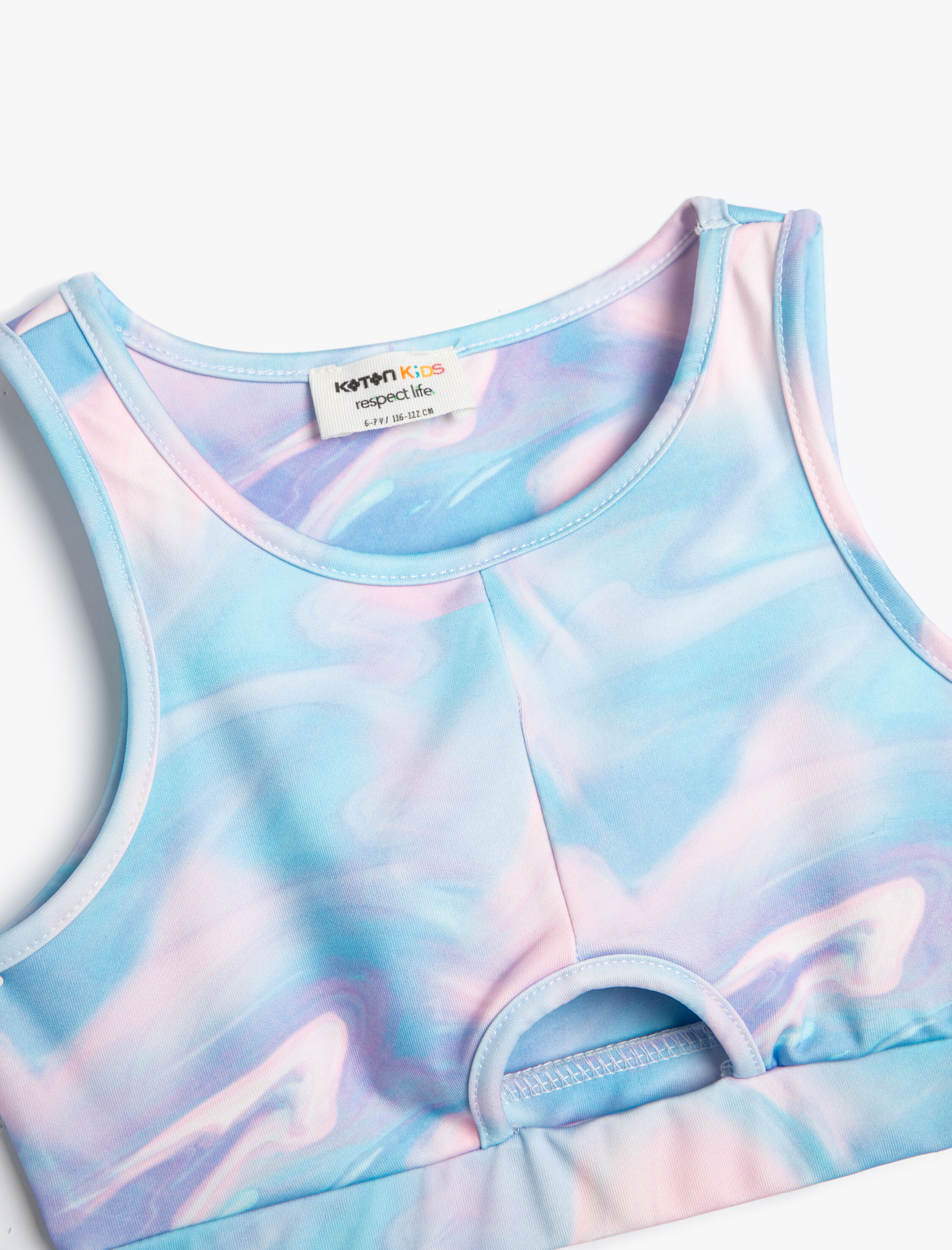  Kız Çocuk Sporcu Yarım Atlet Kolsuz Pencere Detaylı Batik Desenli