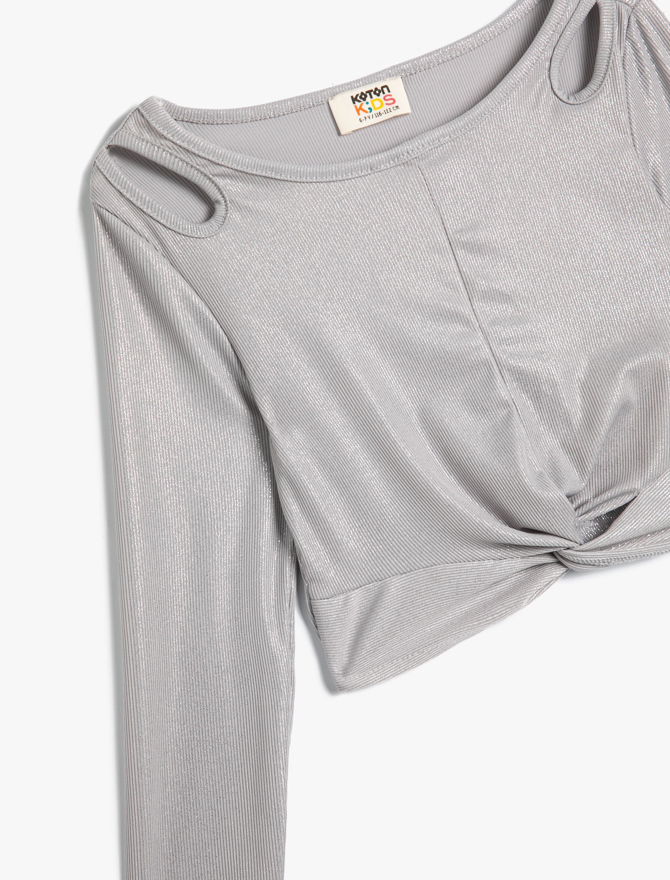  Kız Çocuk Parlak Tişört Pencere ve Düğüm Detaylı