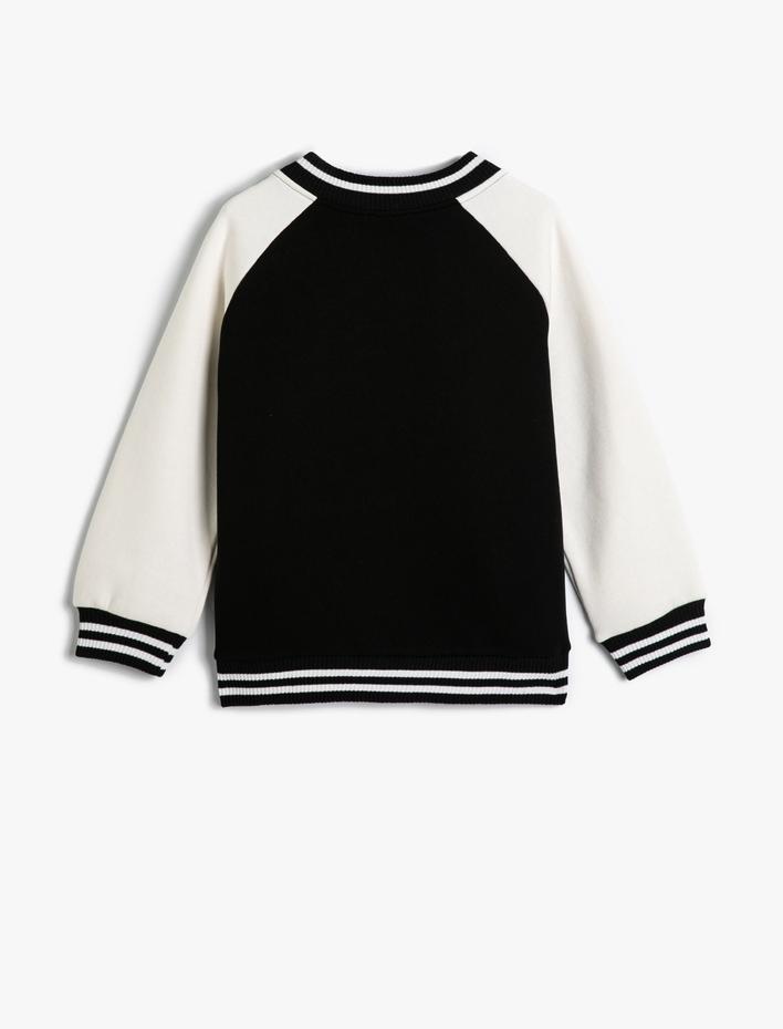 Kız Çocuk Kolej Ceket Aplike Detaylı Uzun Kollu Renk Bloklu Çıtçıt Kapamalı Şardonlu