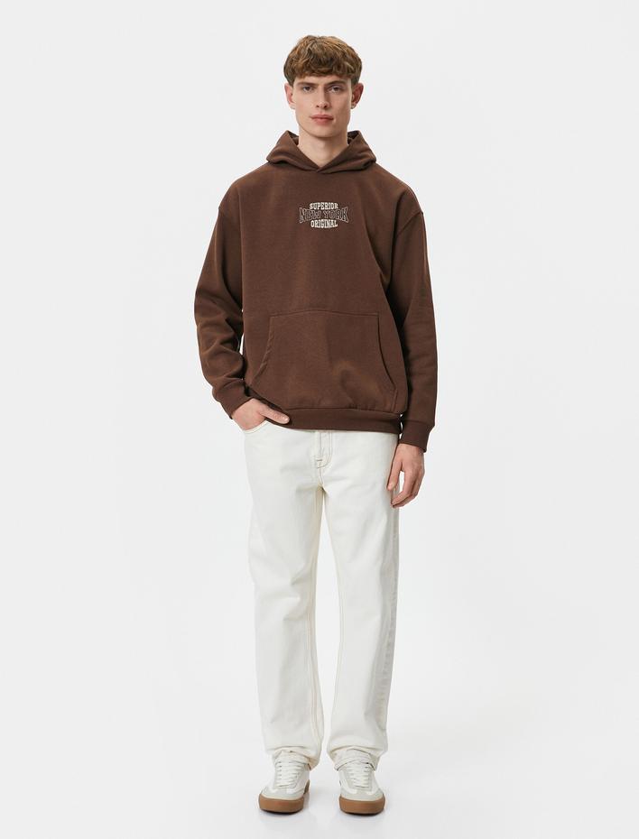  Oversize Hoodie Kolej İşlemeli Kanguru Cep Detaylı Şardonlu