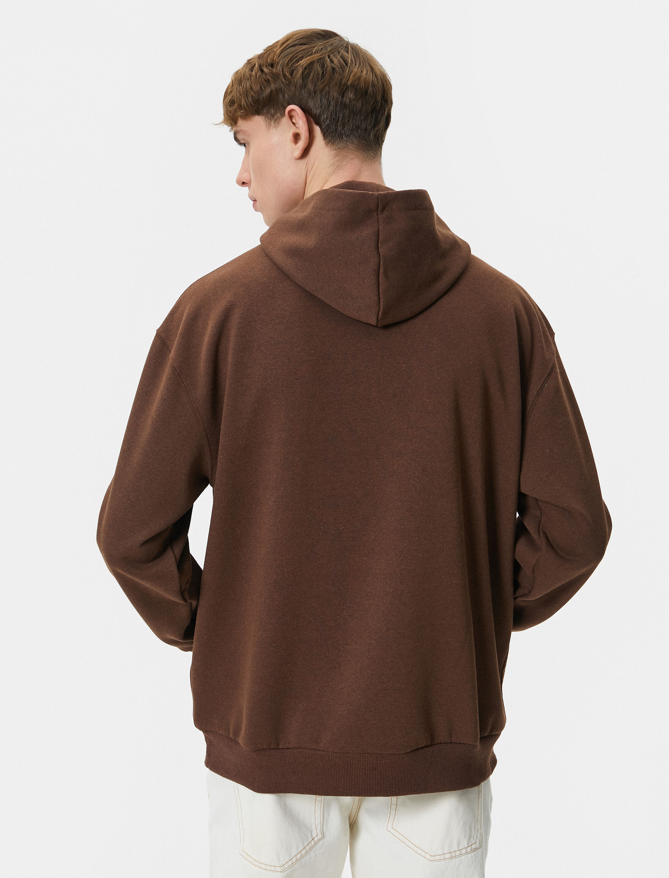   Oversize Hoodie Kolej İşlemeli Kanguru Cep Detaylı Şardonlu
