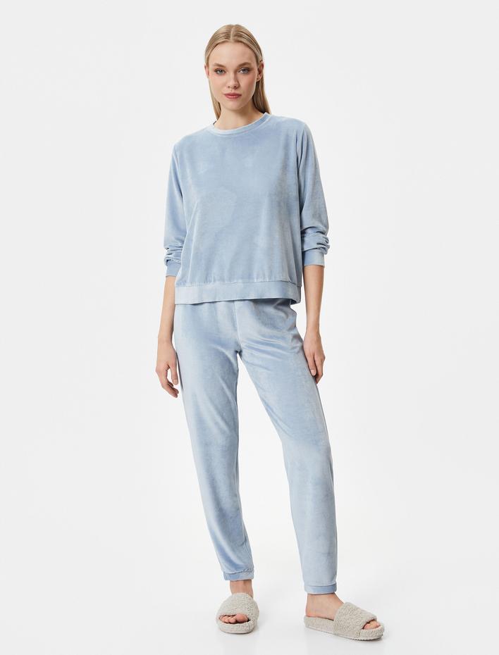  Kışlık Pijama Üstü Kadife Yumuşak Dokulu Uzun Kollu Bisiklet Yaka