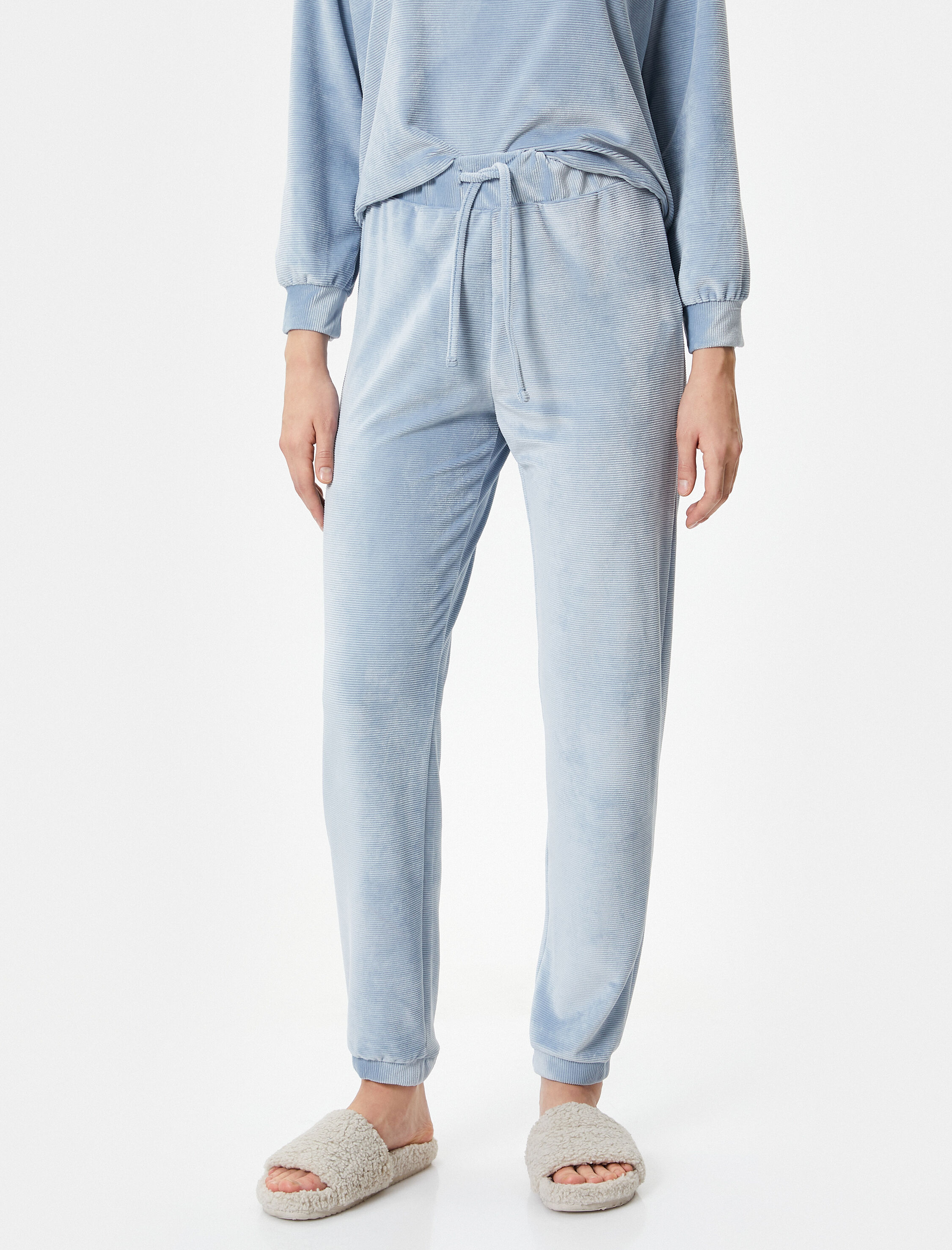   Pijama Altı Kadife Fitilli Beli Bağcıklı Jogger