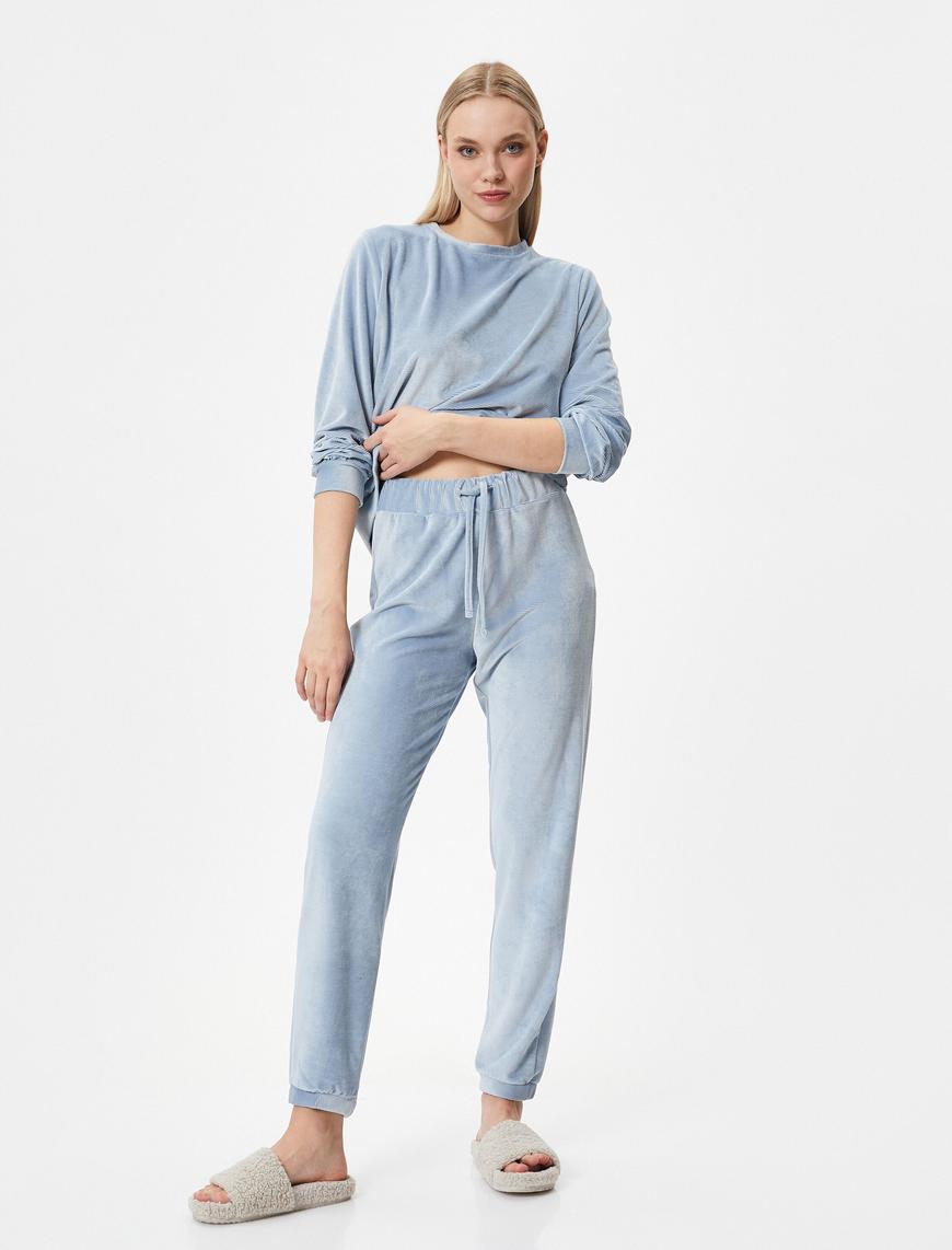   Pijama Altı Kadife Fitilli Beli Bağcıklı Jogger