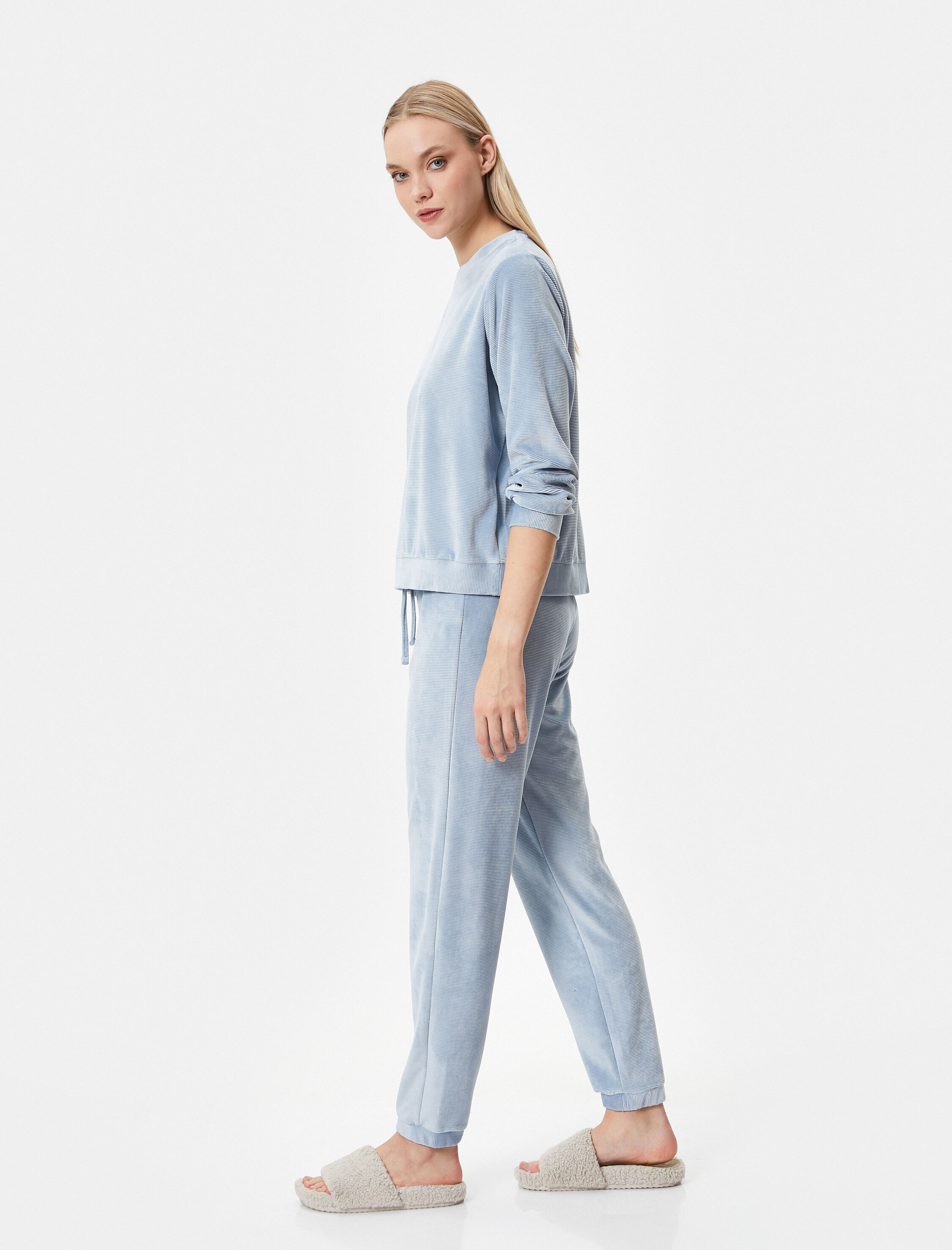   Pijama Altı Kadife Fitilli Beli Bağcıklı Jogger