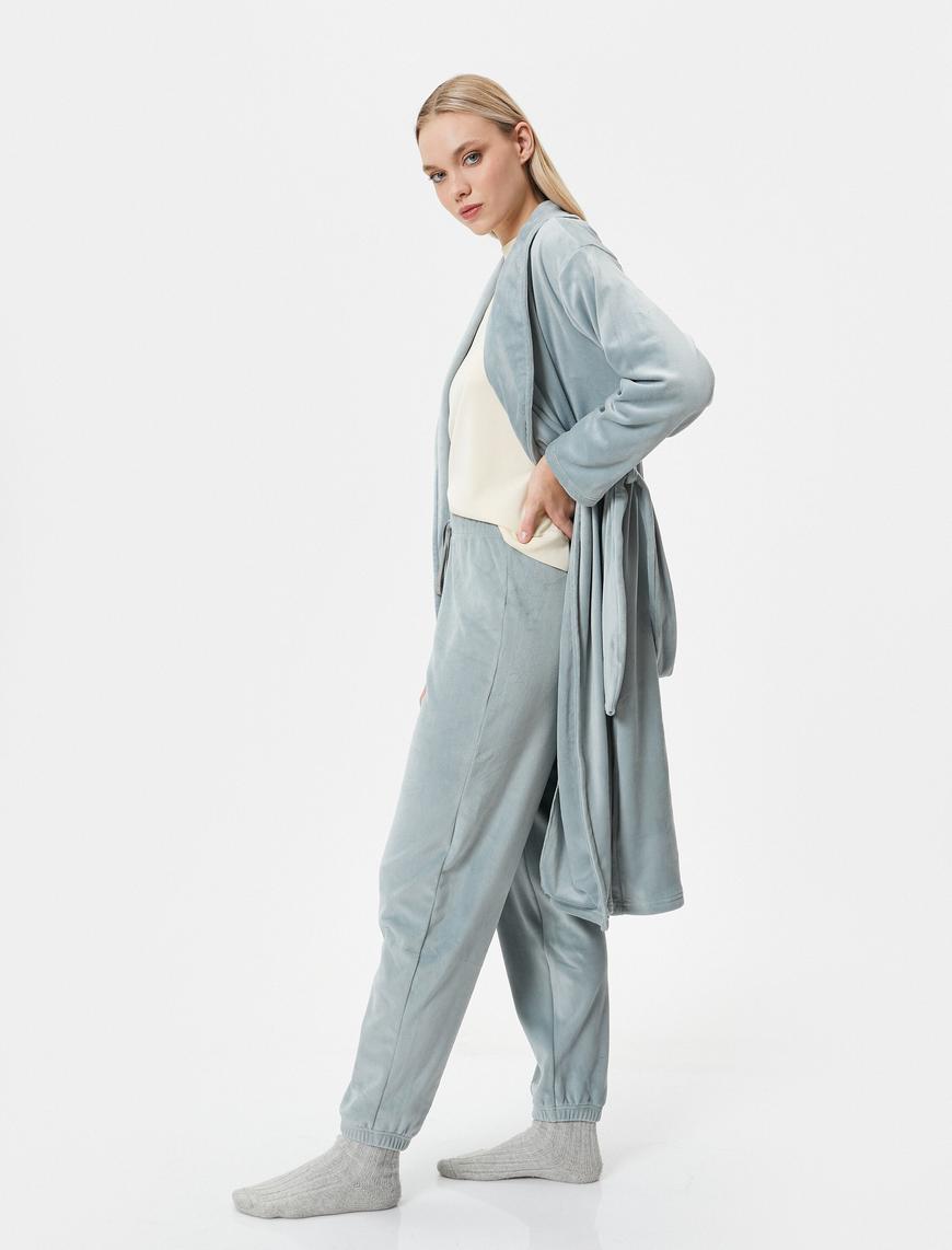   Kışlık Pijama Altı Jogger Yumuşak Dokulu Beli Bağcıklı