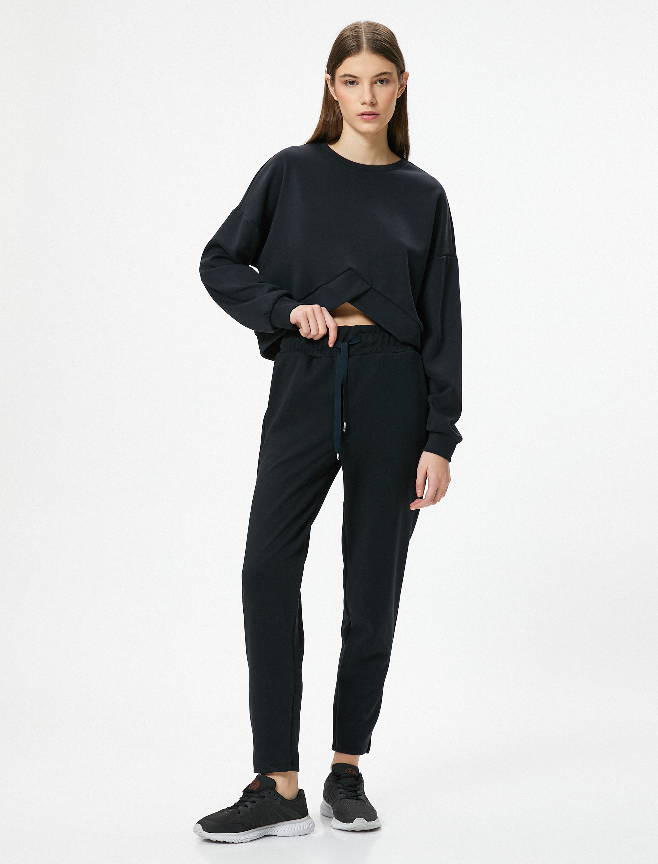   Modal Spor Eşofman Altı Tuşe Yumuşak Dokulu Beli Bağlamalı Cepli