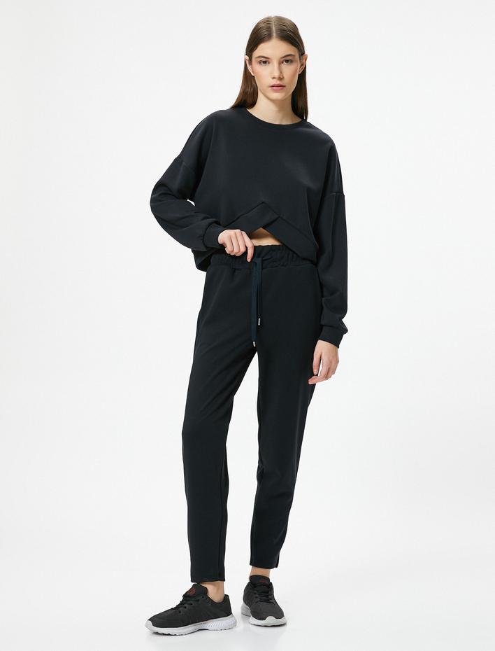  Modal Spor Eşofman Altı Tuşe Yumuşak Dokulu Beli Bağlamalı Cepli