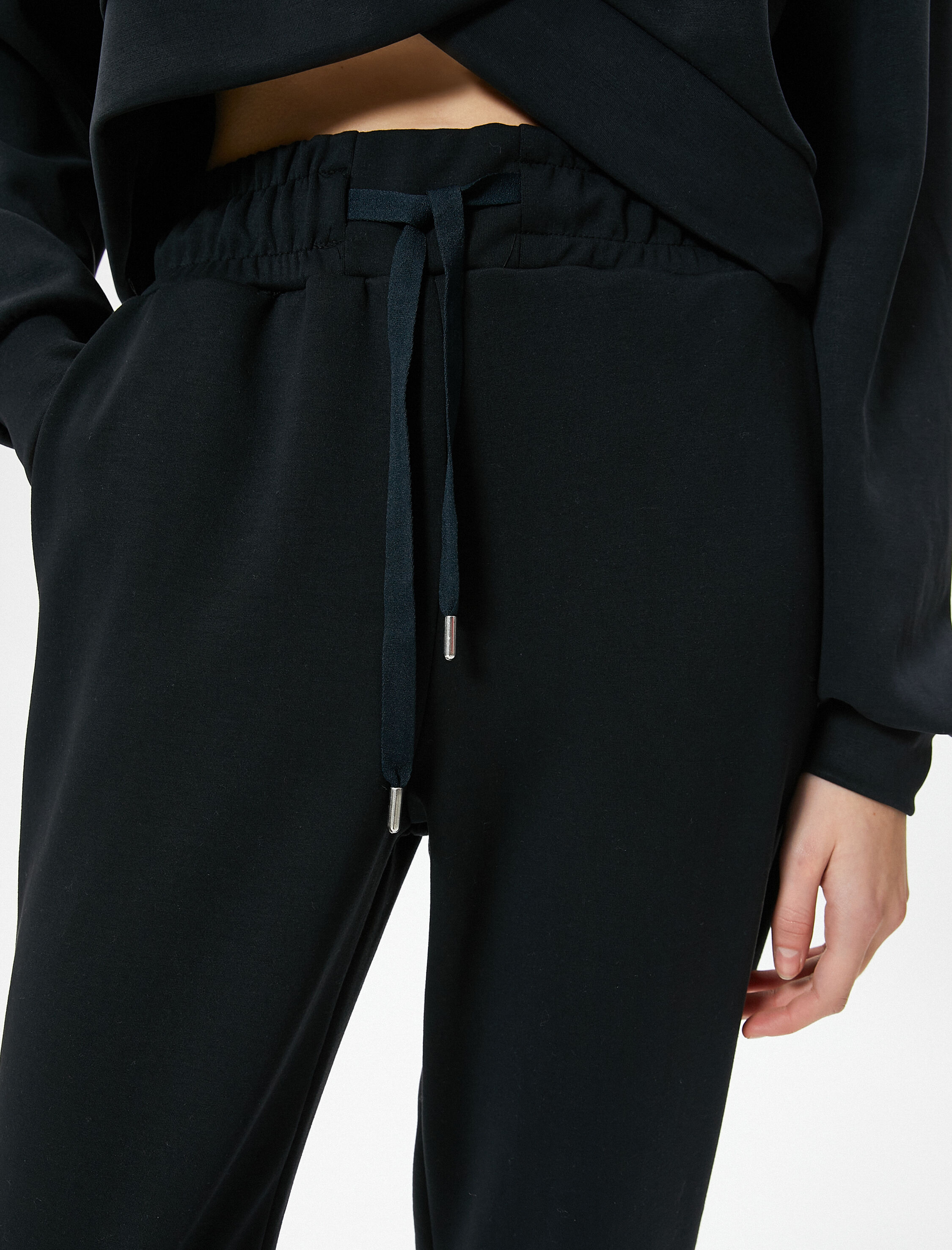   Modal Spor Eşofman Altı Tuşe Yumuşak Dokulu Beli Bağlamalı Cepli