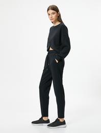 Modal Spor Eşofman Altı Tuşe Yumuşak Dokulu Beli Bağlamalı Cepli