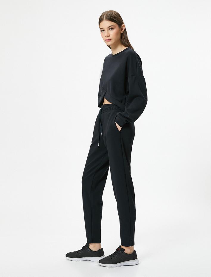  Modal Spor Eşofman Altı Tuşe Yumuşak Dokulu Beli Bağlamalı Cepli