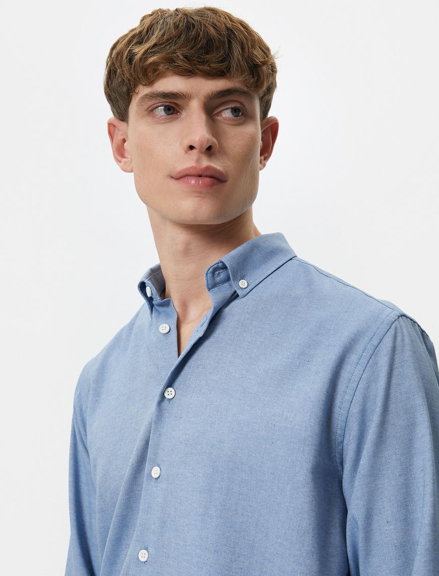  Slim Fit Gömlek Klasik Yaka Uzun Kollu Düğmeli