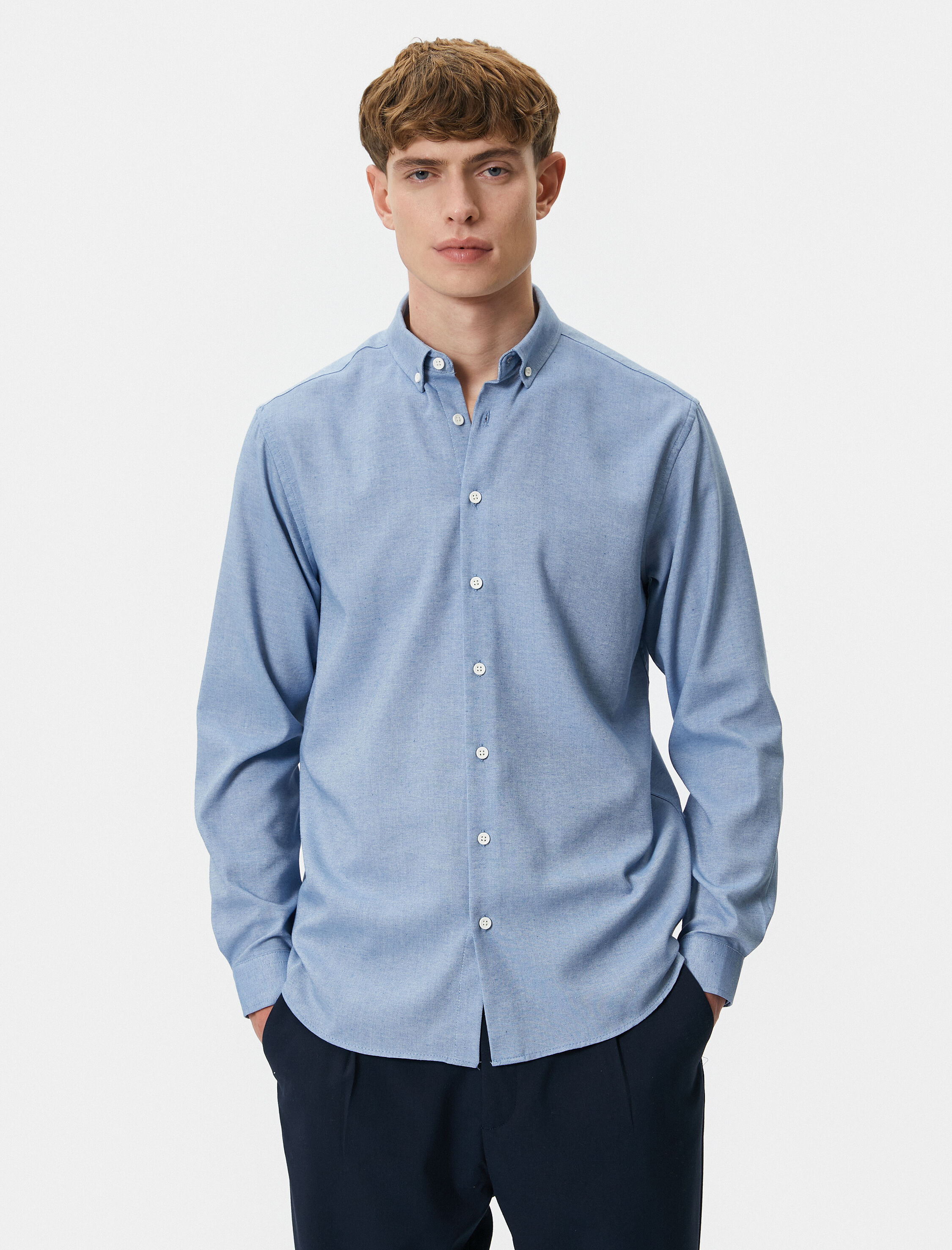   Slim Fit Gömlek Klasik Yaka Uzun Kollu Düğmeli