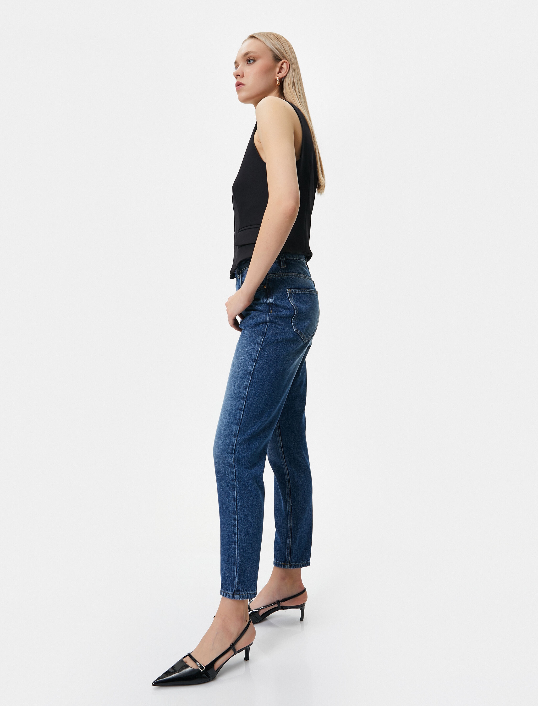   Yüksek Bel Mom Fit Kot Pantolon  Kumaş Karışımlı - Mom Jean