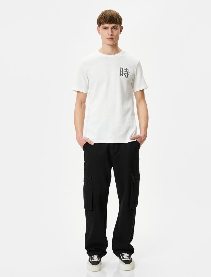  Uzakdoğu İşlemeli Tişört Dokulu Kısa Kollu Bisiklet Yaka