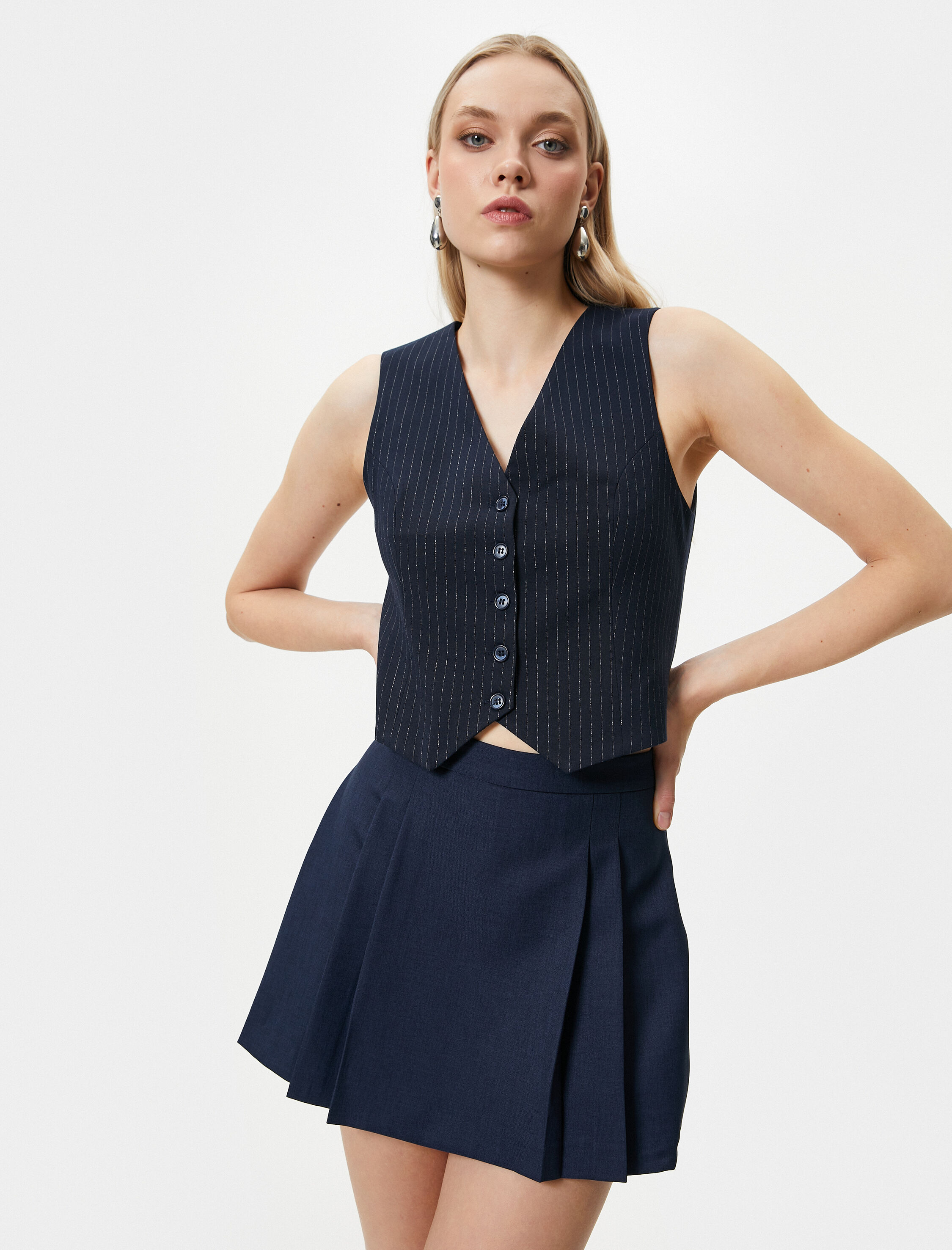   Mini Pileli Şort Etek Normal Bel