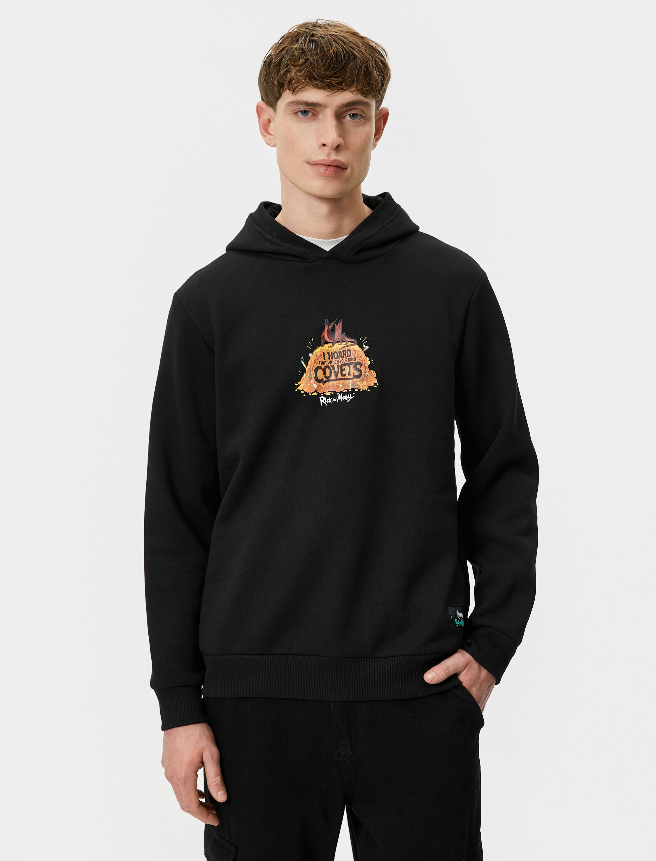   Rick and Morty Arkası Baskılı Kapşonlu Sweatshirt Lisanslı Şardonlu