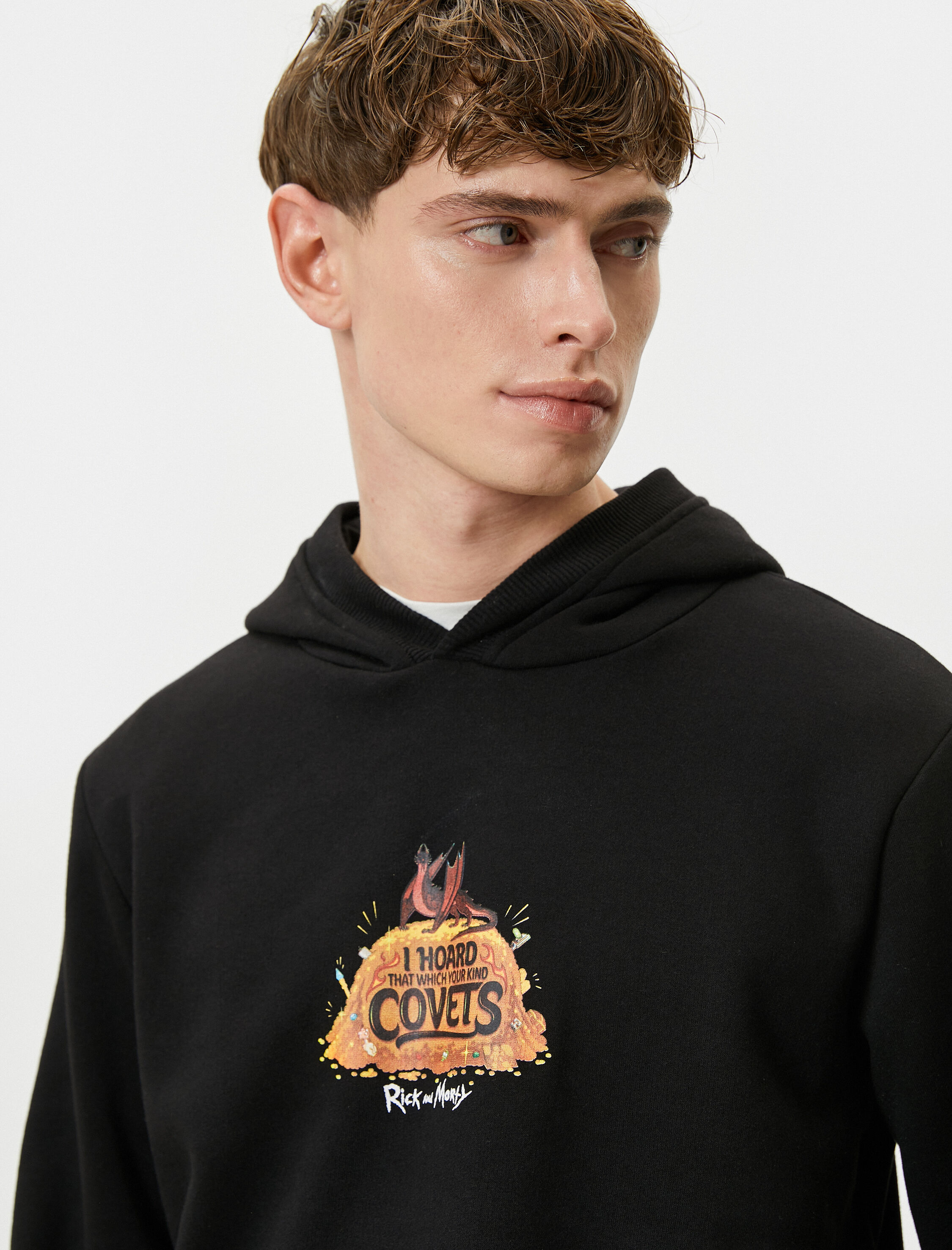   Rick and Morty Arkası Baskılı Kapşonlu Sweatshirt Lisanslı Şardonlu