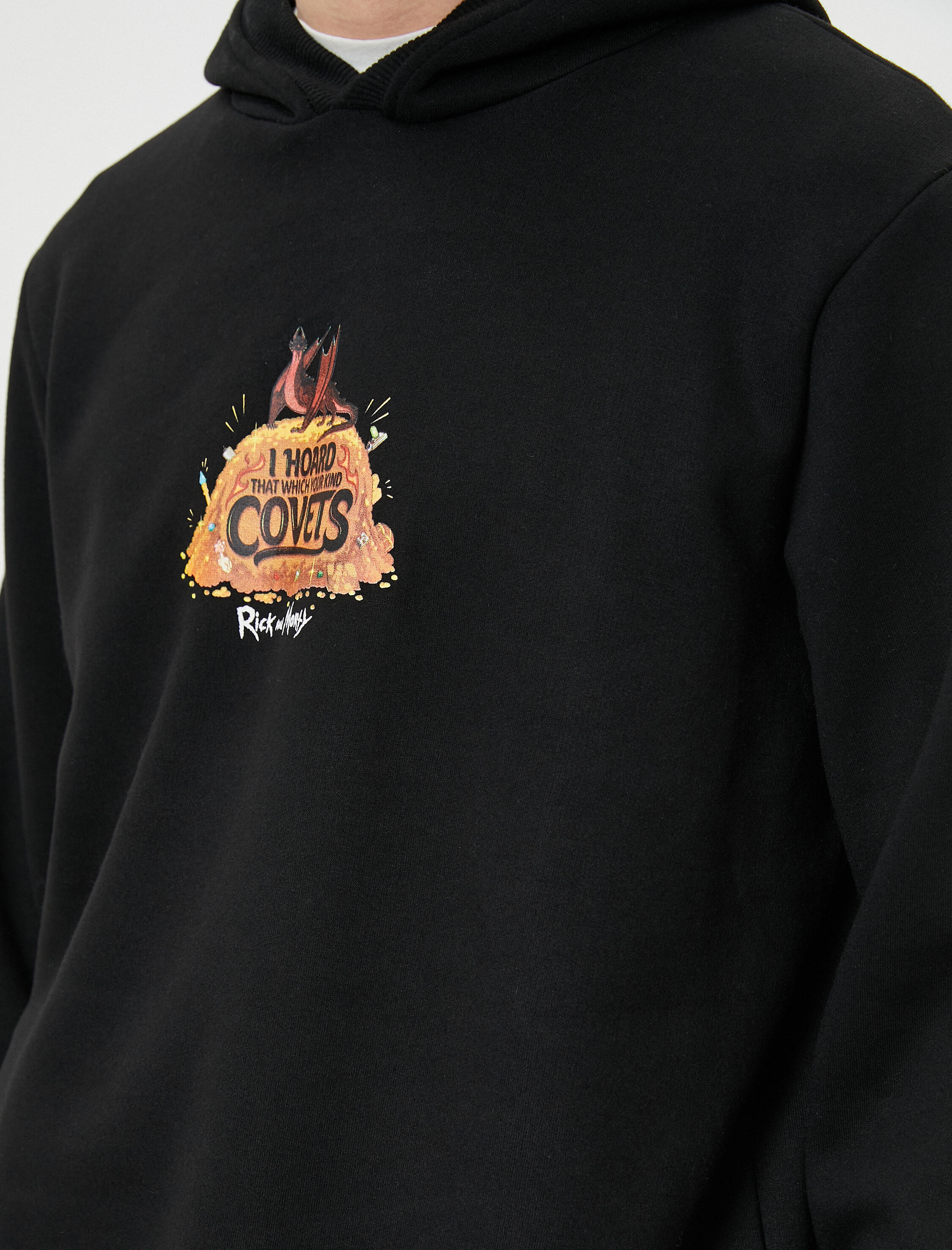   Rick and Morty Arkası Baskılı Kapşonlu Sweatshirt Lisanslı Şardonlu
