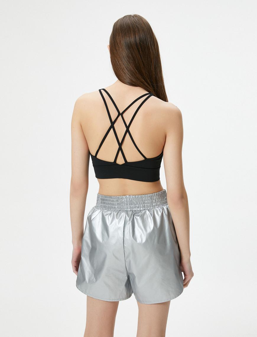   Sporcu Sütyeni Kaplı Arkası Çapraz Askılı U Yaka Slim Fit
