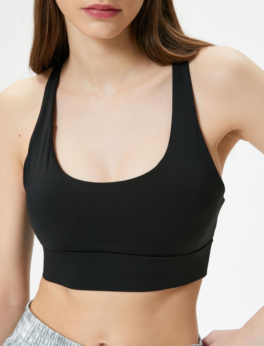   Sporcu Sütyeni Kaplı Arkası Çapraz Askılı U Yaka Slim Fit