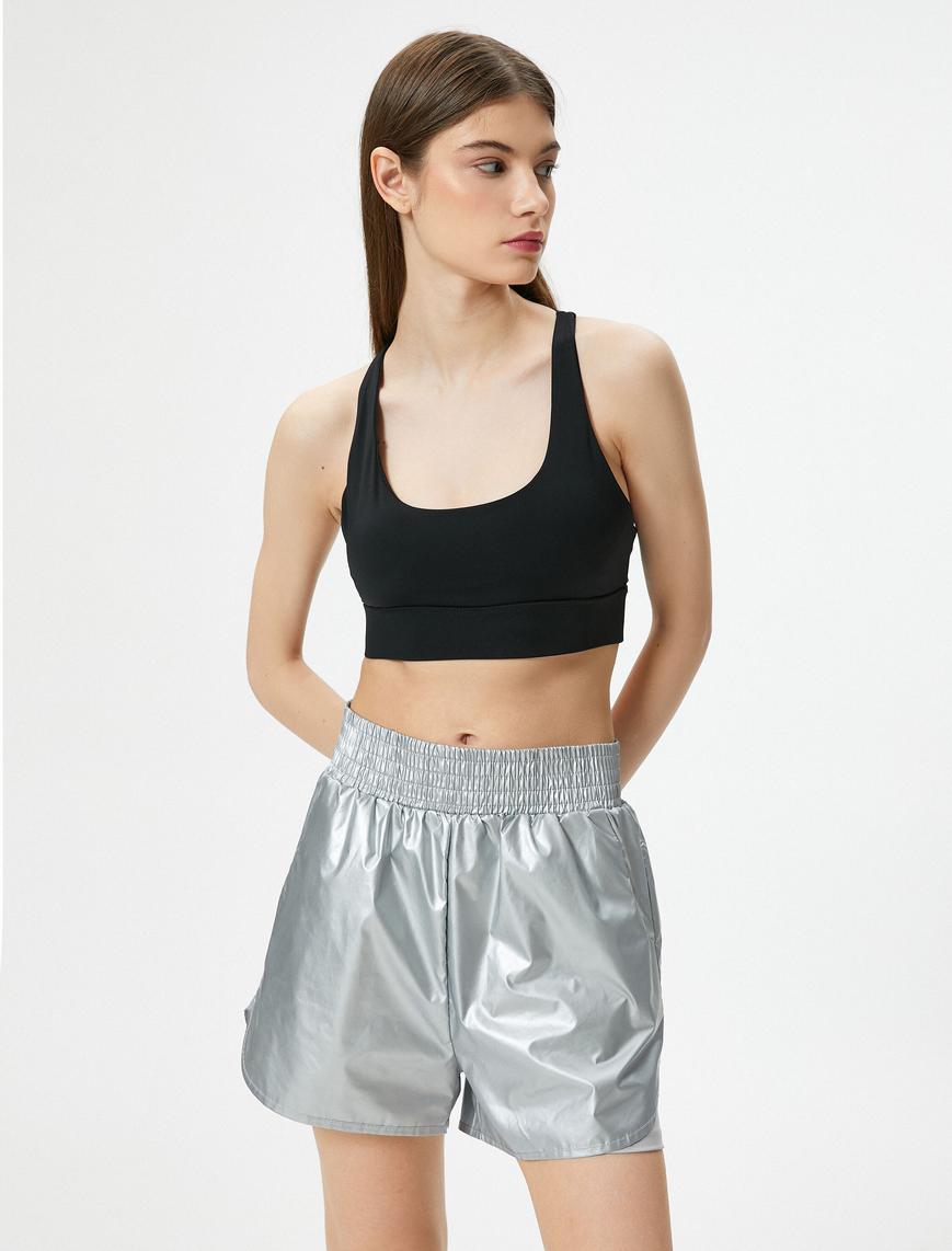   Sporcu Sütyeni Kaplı Arkası Çapraz Askılı U Yaka Slim Fit