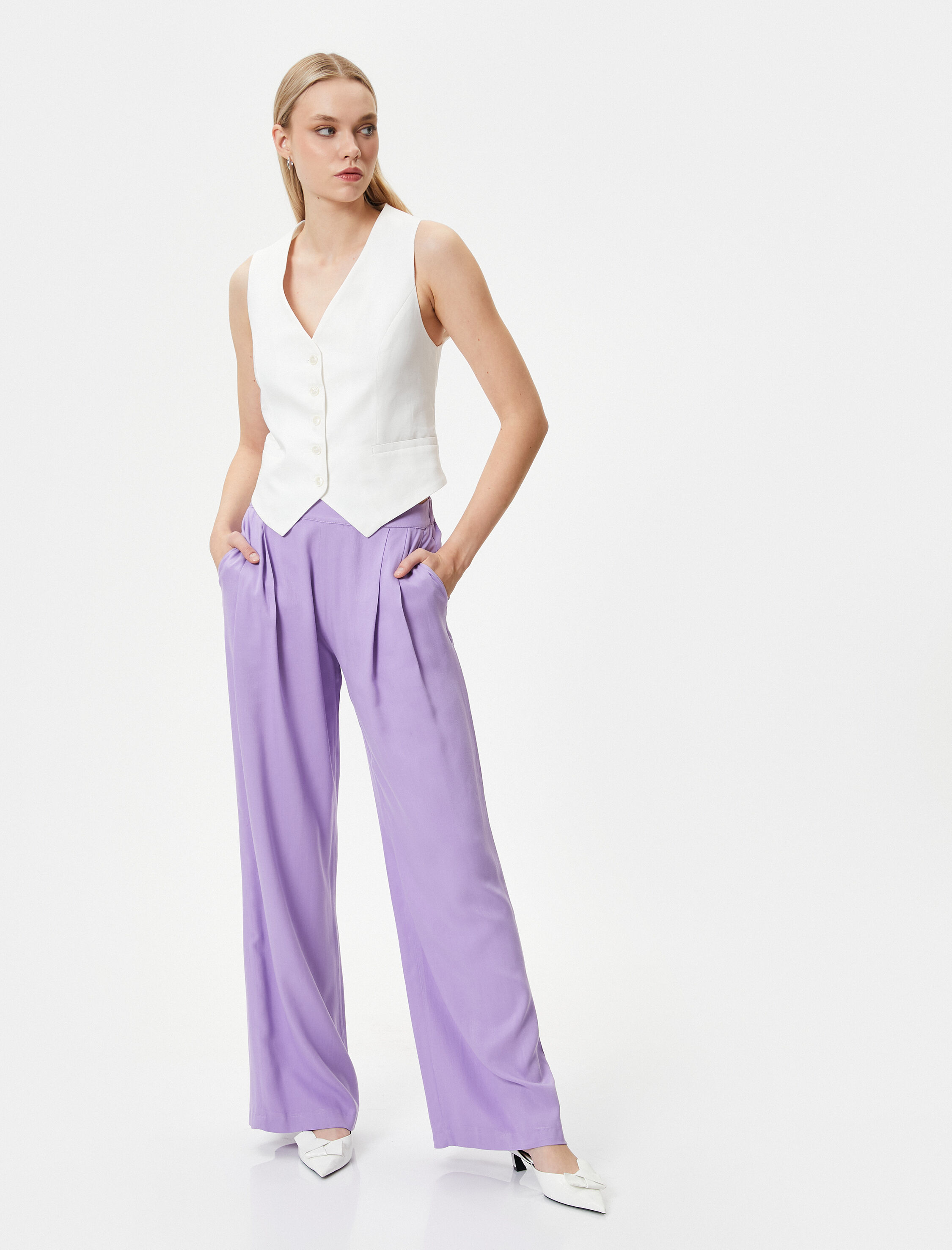   Palazzo Pantolon Bol Paça Cep Detaylı Viskon