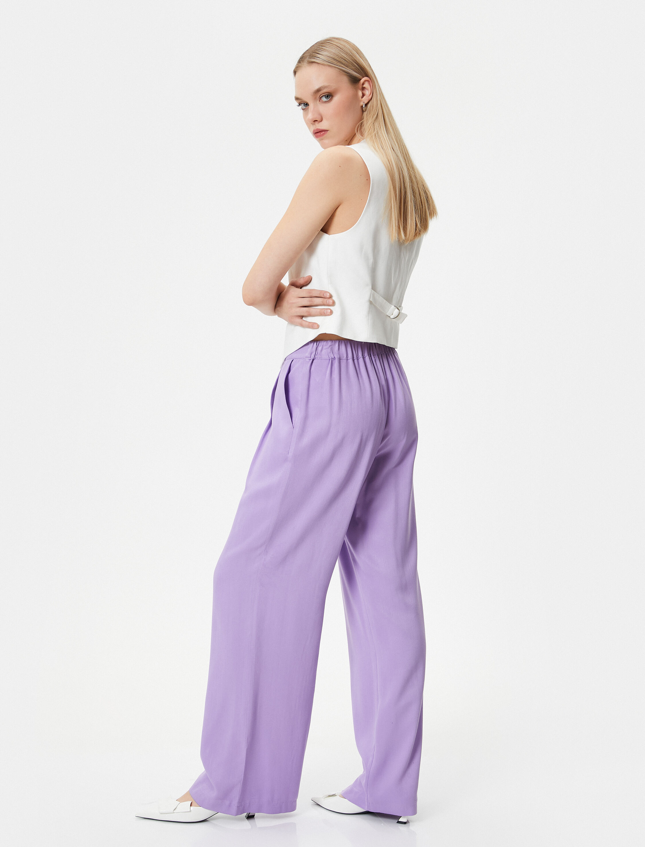   Palazzo Pantolon Bol Paça Cep Detaylı Viskon