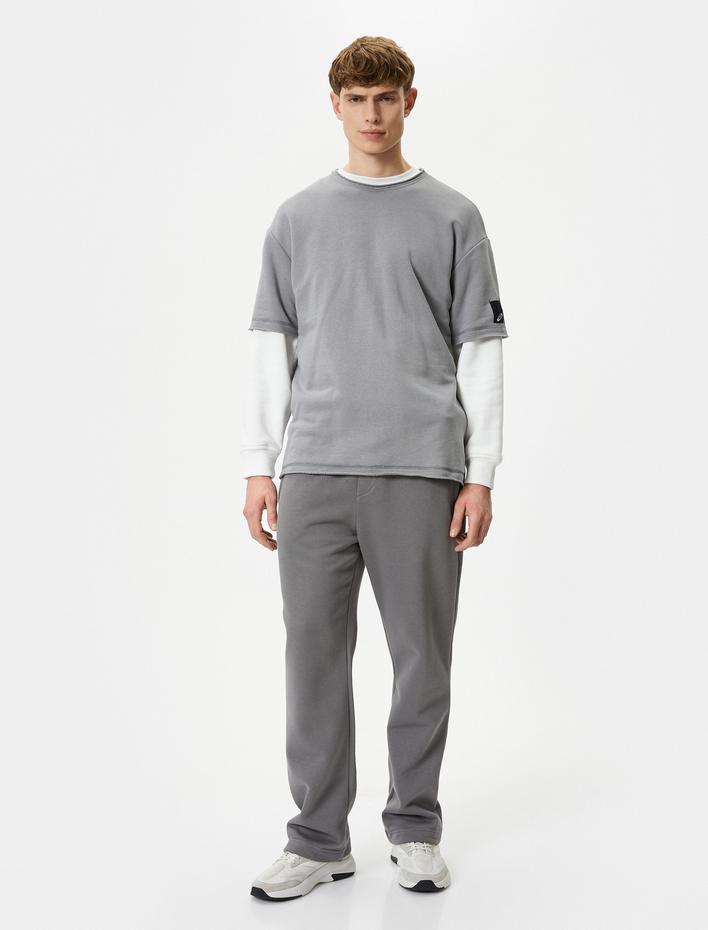  Eşofman Altı Boru Paça Beli Lastikli Cep Detaylı İşlemeli Şardonlu